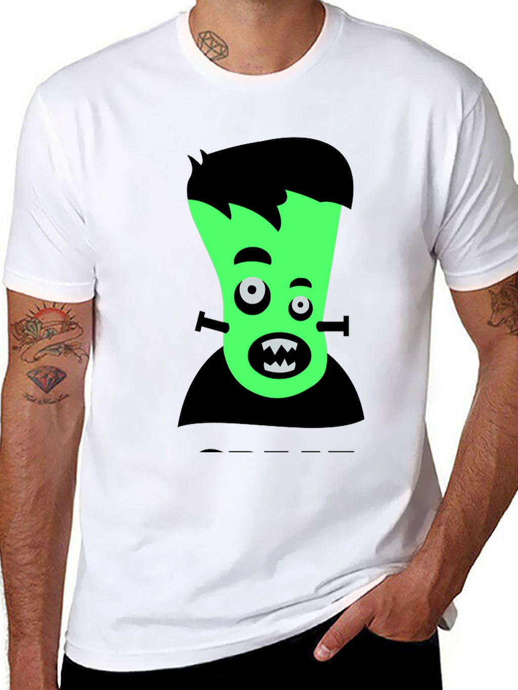 Cartoon Frankenstein Graphic Tee - Black T-Shirt