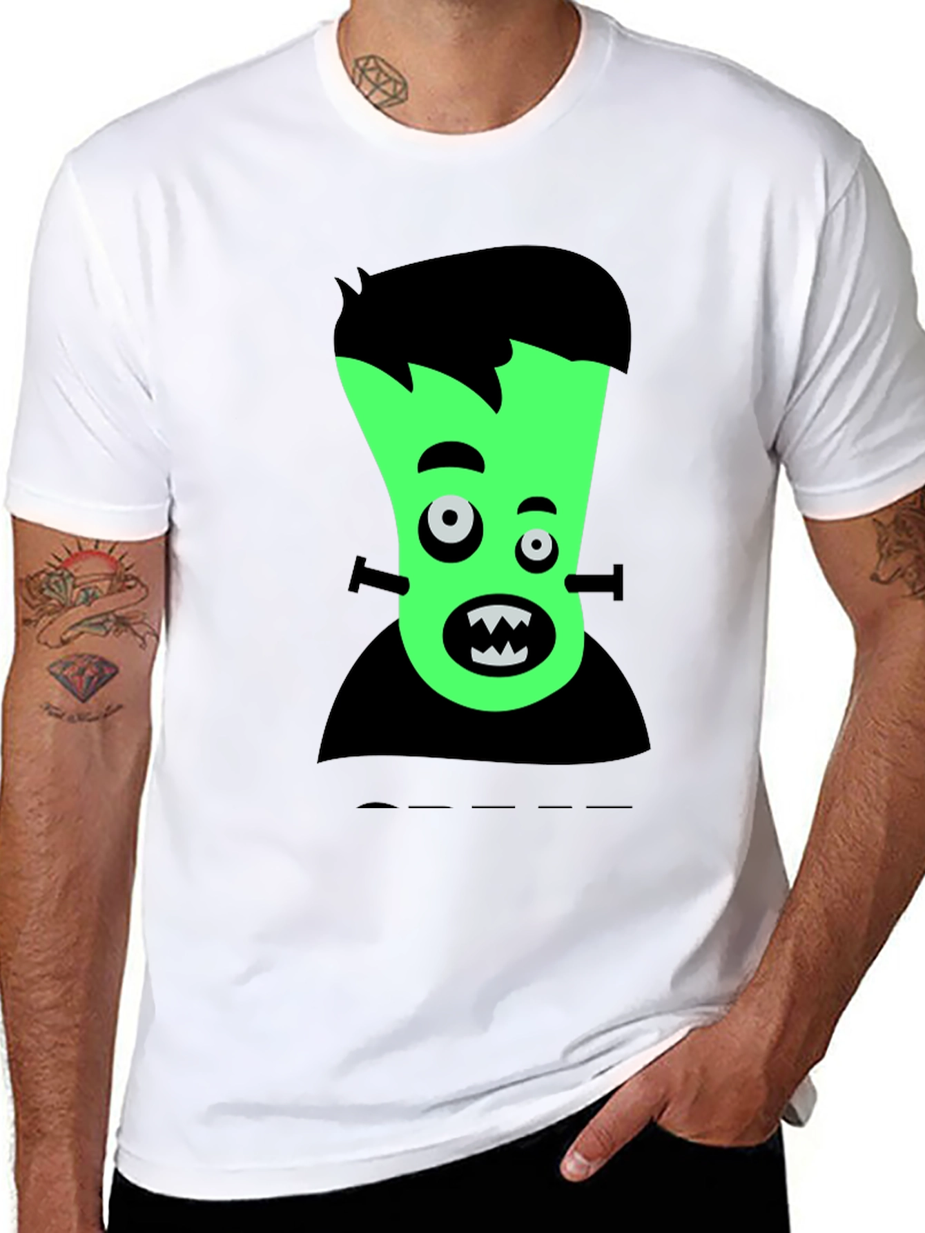 Cartoon Frankenstein Graphic Tee - Black T-Shirt