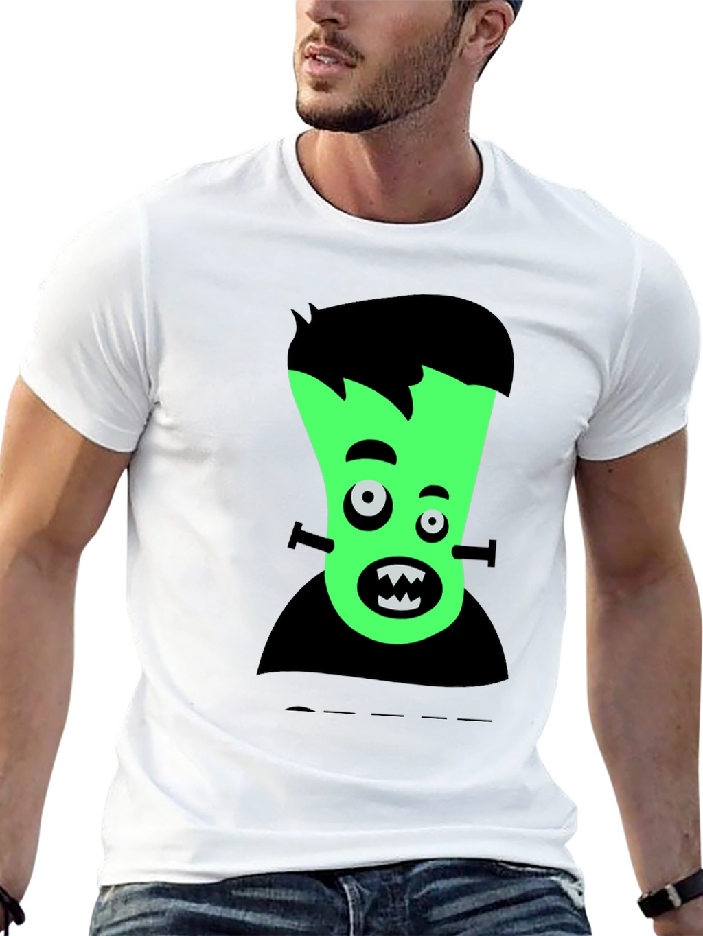 Cartoon Frankenstein Graphic Tee - Black T-Shirt