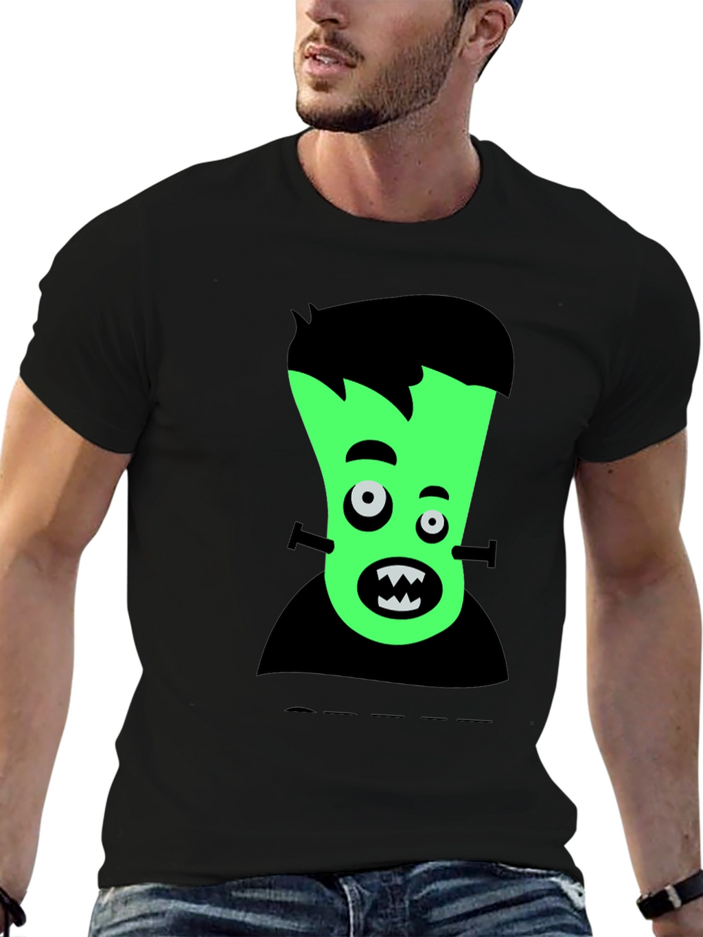 Cartoon Frankenstein Graphic Tee - Black T-Shirt