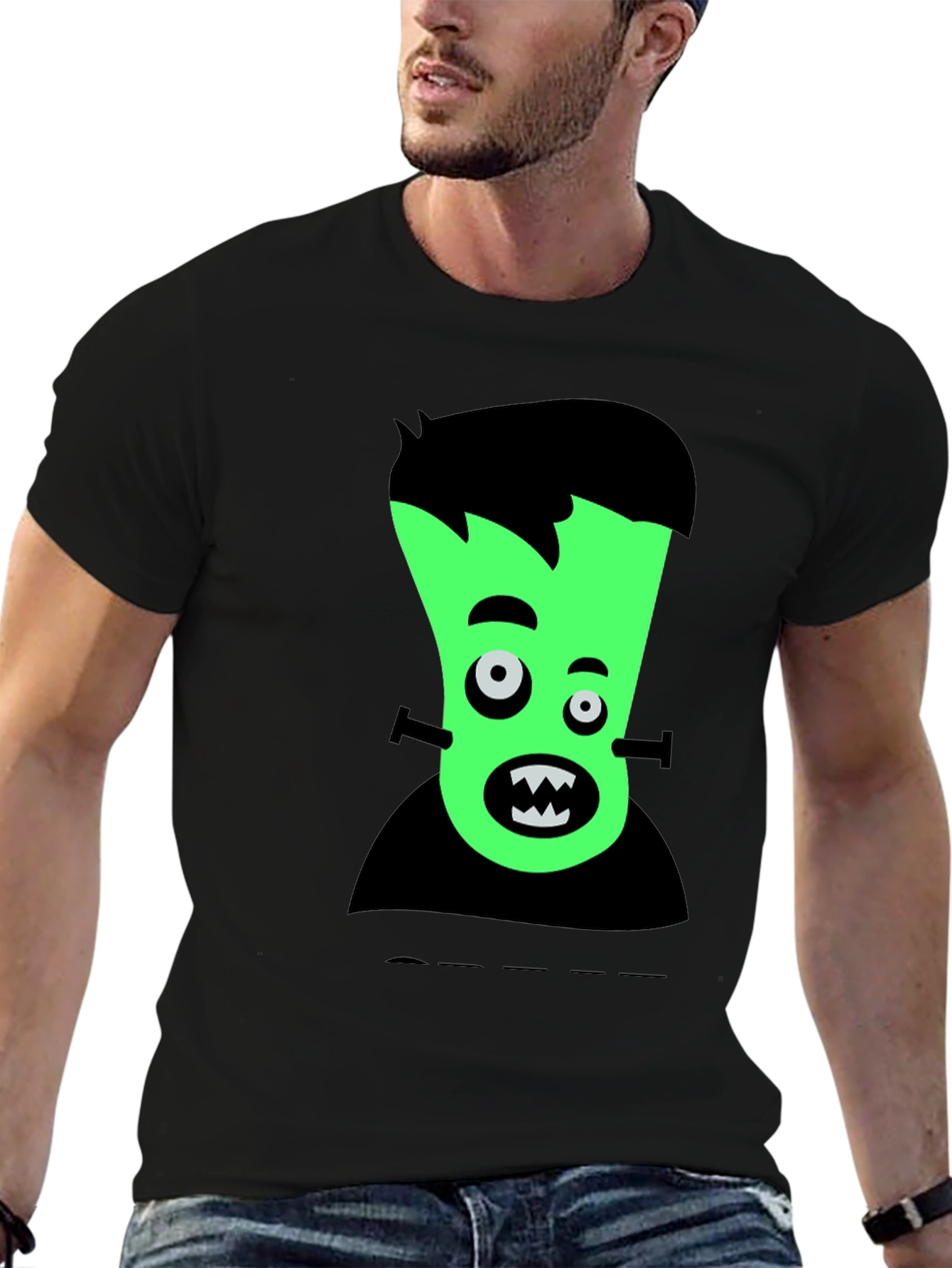 Cartoon Frankenstein Graphic Tee - Black T-Shirt