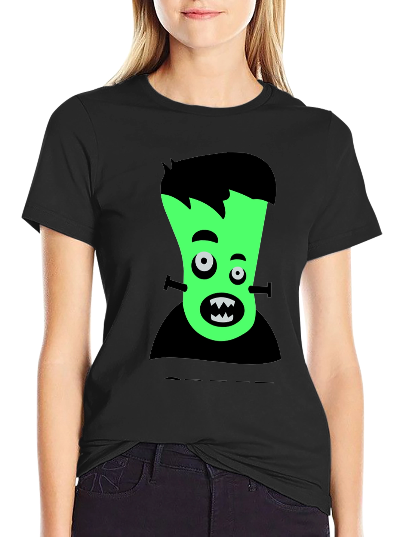 Cartoon Frankenstein Graphic Tee - Black T-Shirt