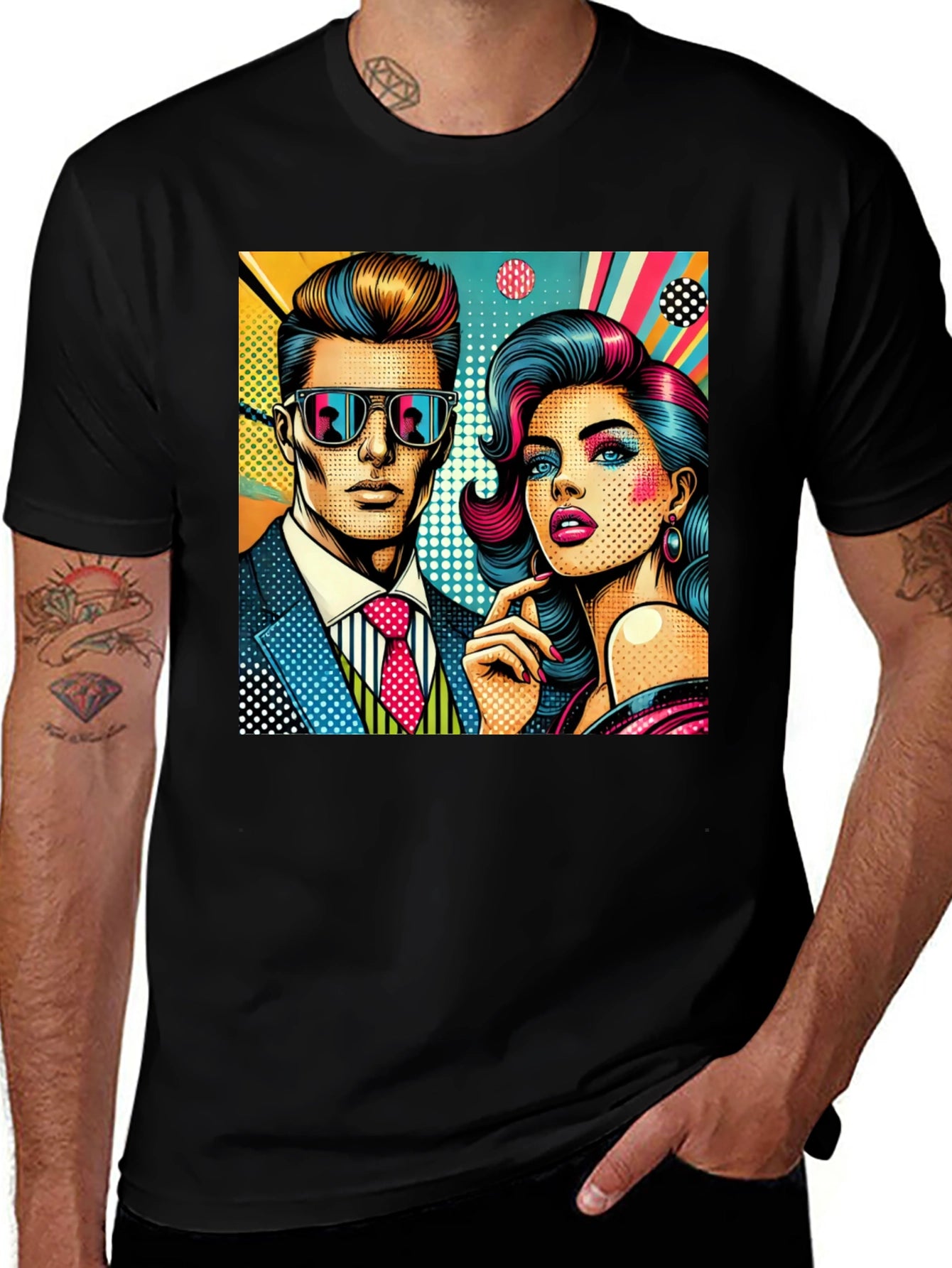 Retro Pop Art Couple Graphic Tee - Stylish Cotton T-Shirt