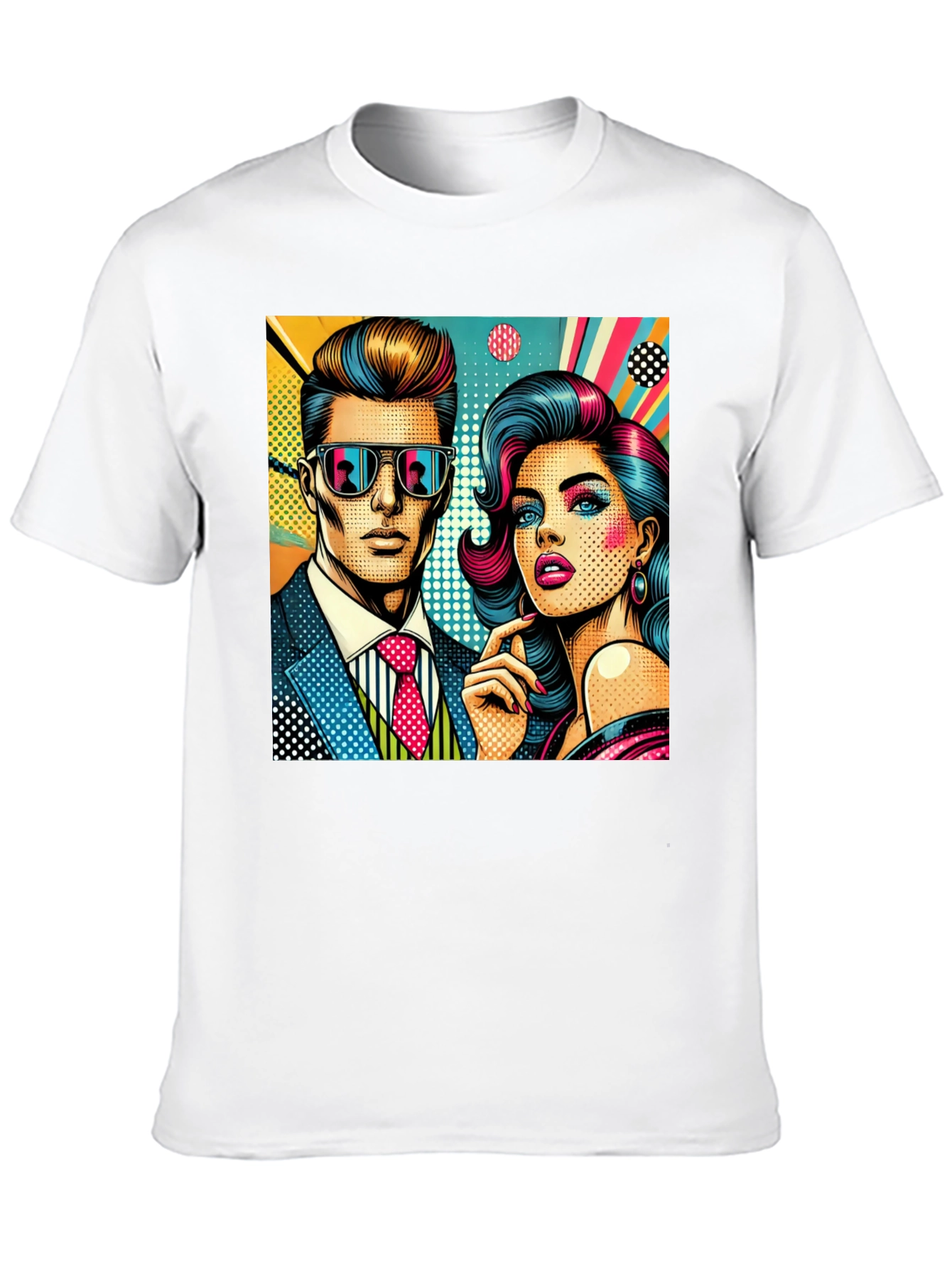 Retro Pop Art Couple Graphic Tee - Stylish Cotton T-Shirt