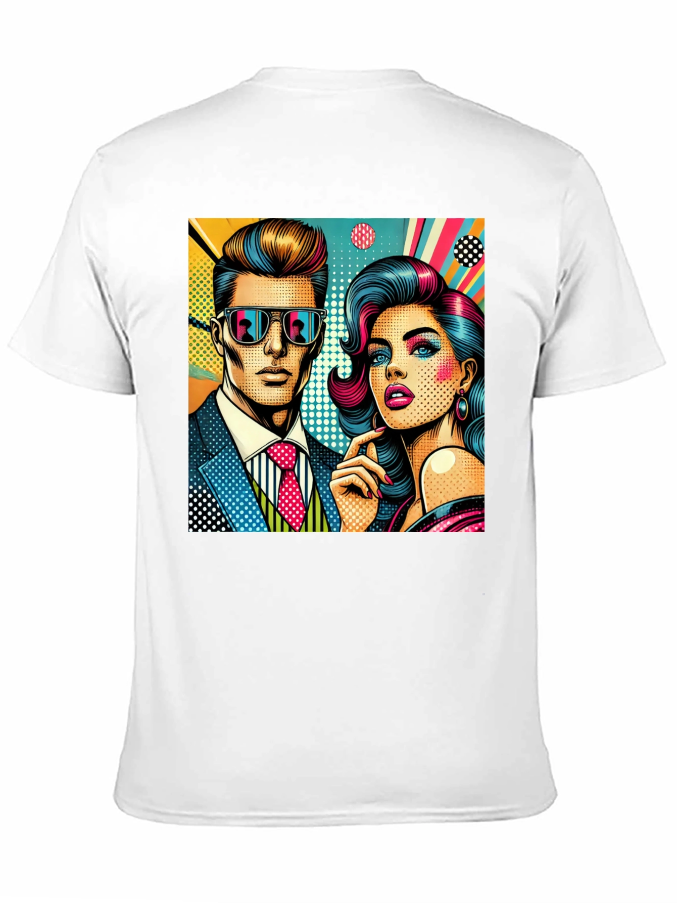 Retro Pop Art Couple Graphic Tee - Stylish Cotton T-Shirt