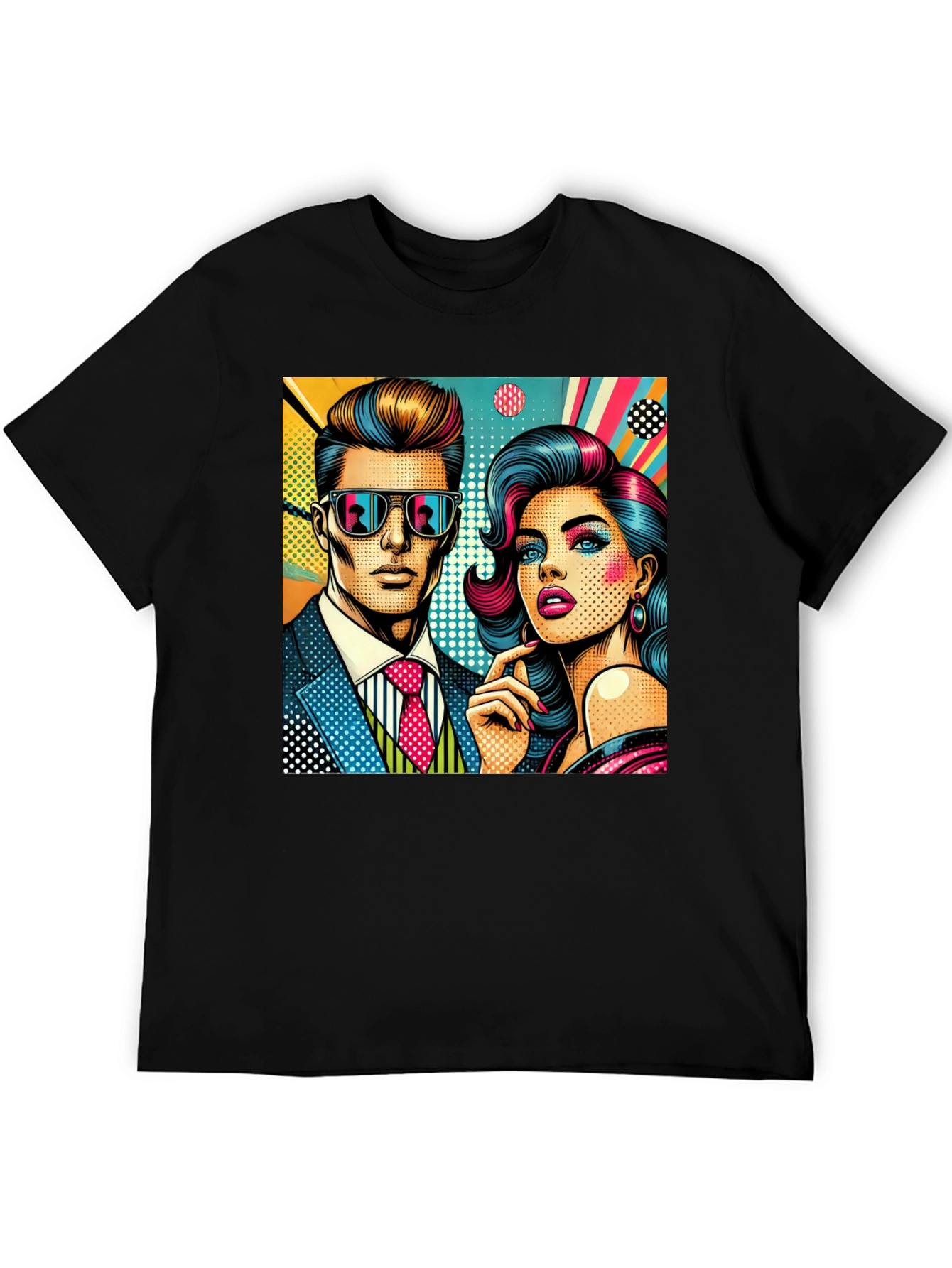 Retro Pop Art Couple Graphic Tee - Stylish Cotton T-Shirt