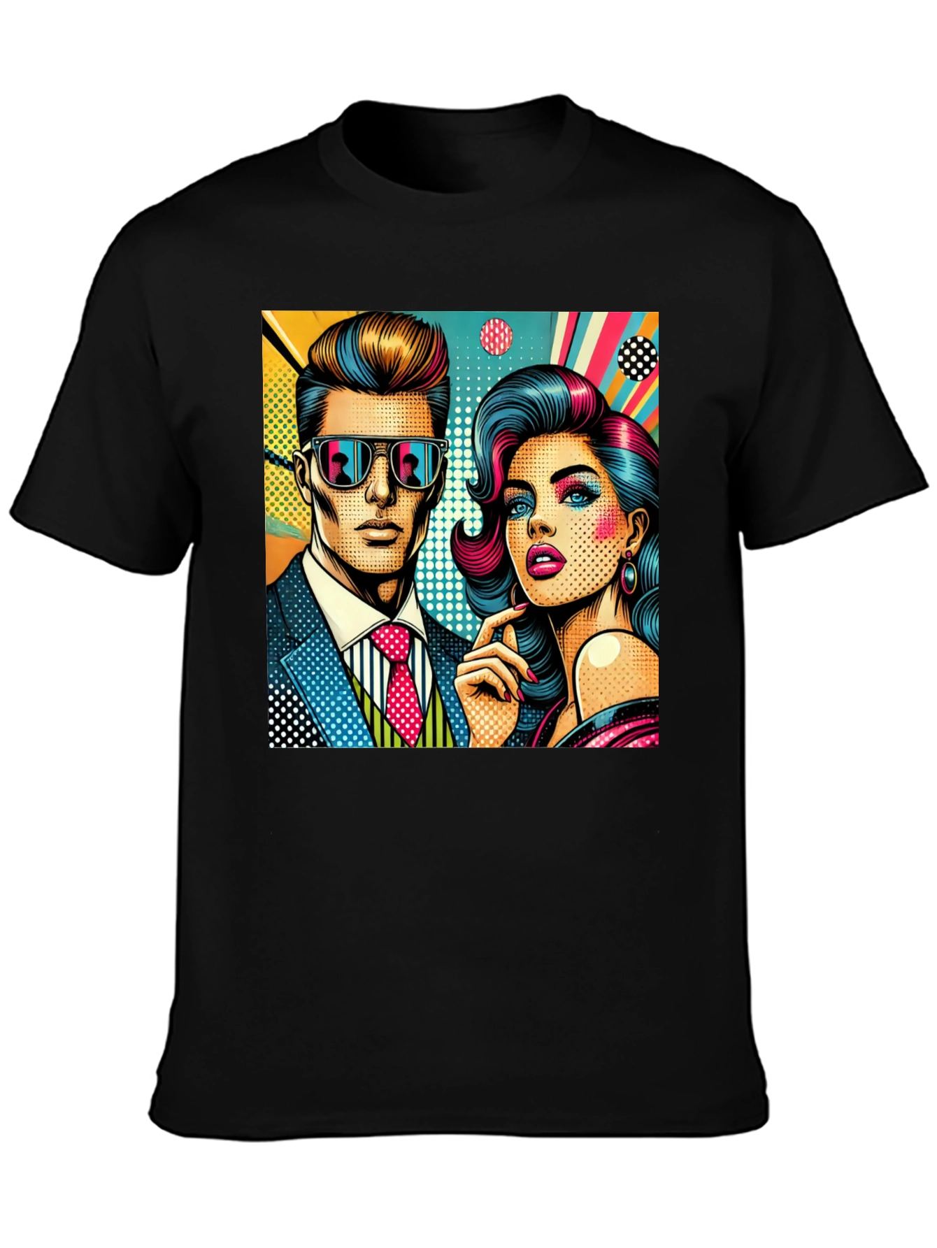 Retro Pop Art Couple Graphic Tee - Stylish Cotton T-Shirt