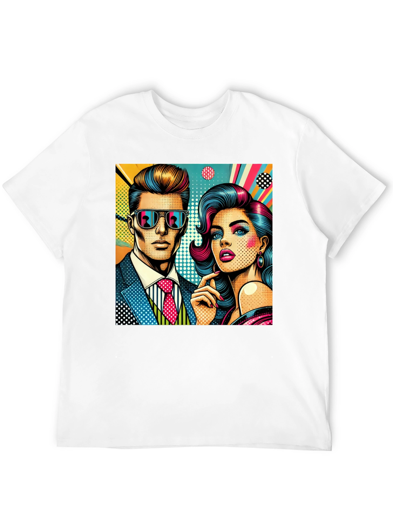 Retro Pop Art Couple Graphic Tee - Stylish Cotton T-Shirt