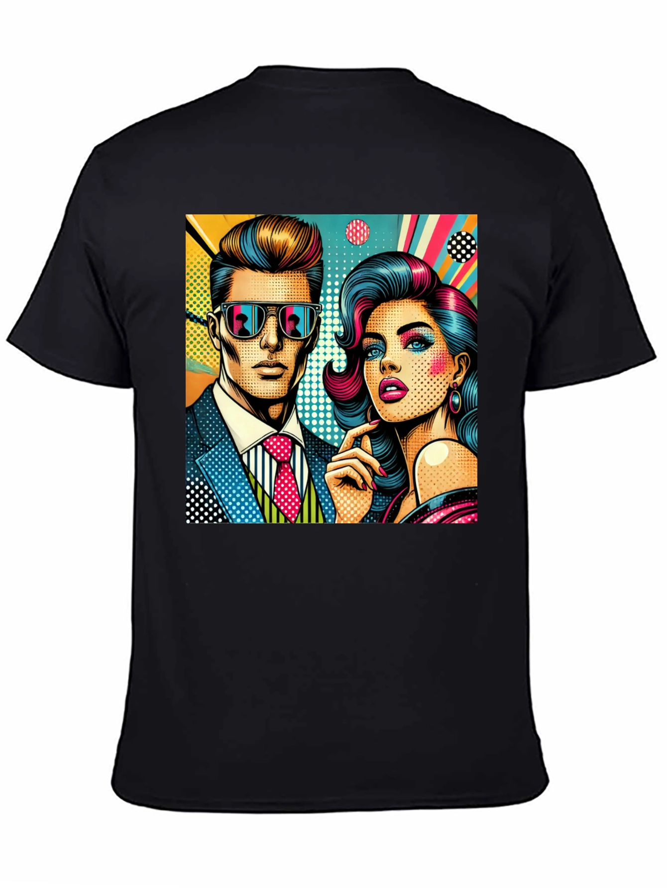 Retro Pop Art Couple Graphic Tee - Stylish Cotton T-Shirt