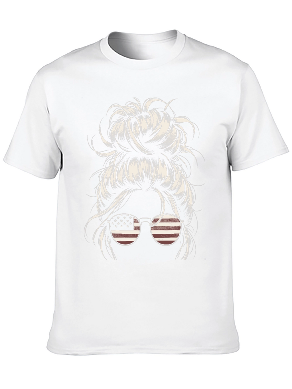 Messy Bun American Flag Sunglasses Graphic Tee