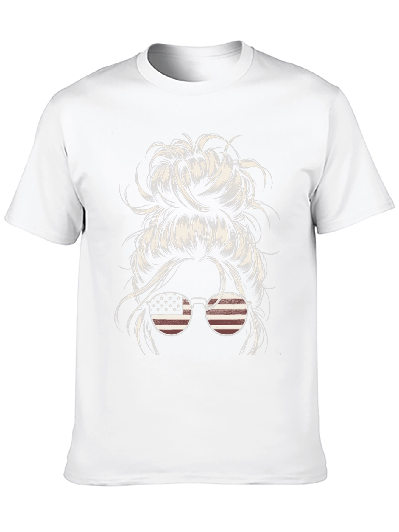 Messy Bun American Flag Sunglasses Graphic Tee