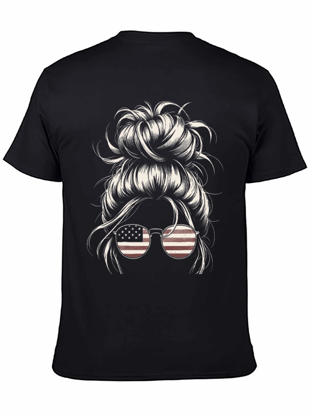 Messy Bun American Flag Sunglasses Graphic Tee