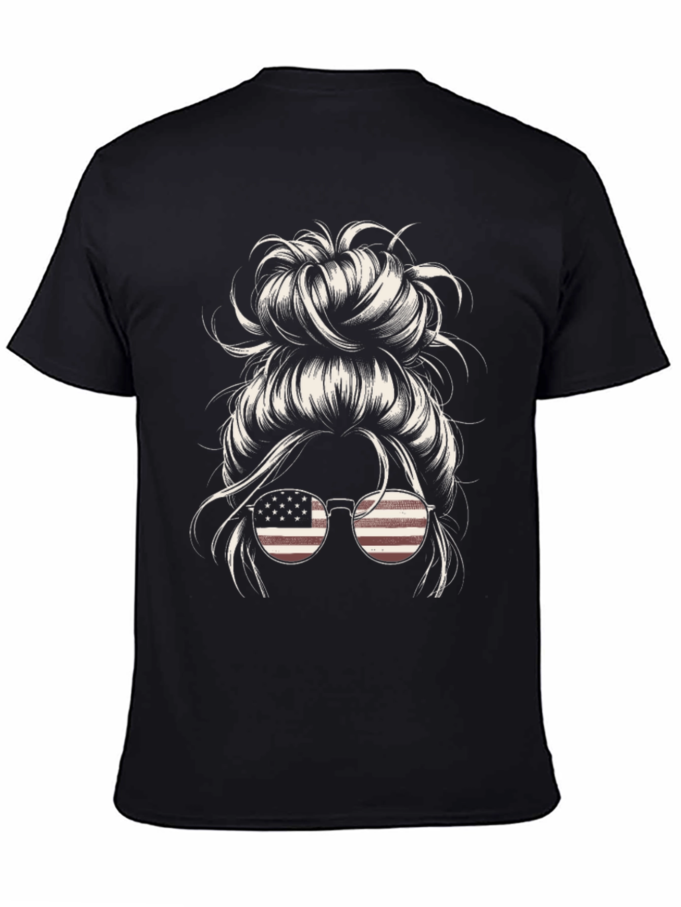 Messy Bun American Flag Sunglasses Graphic Tee