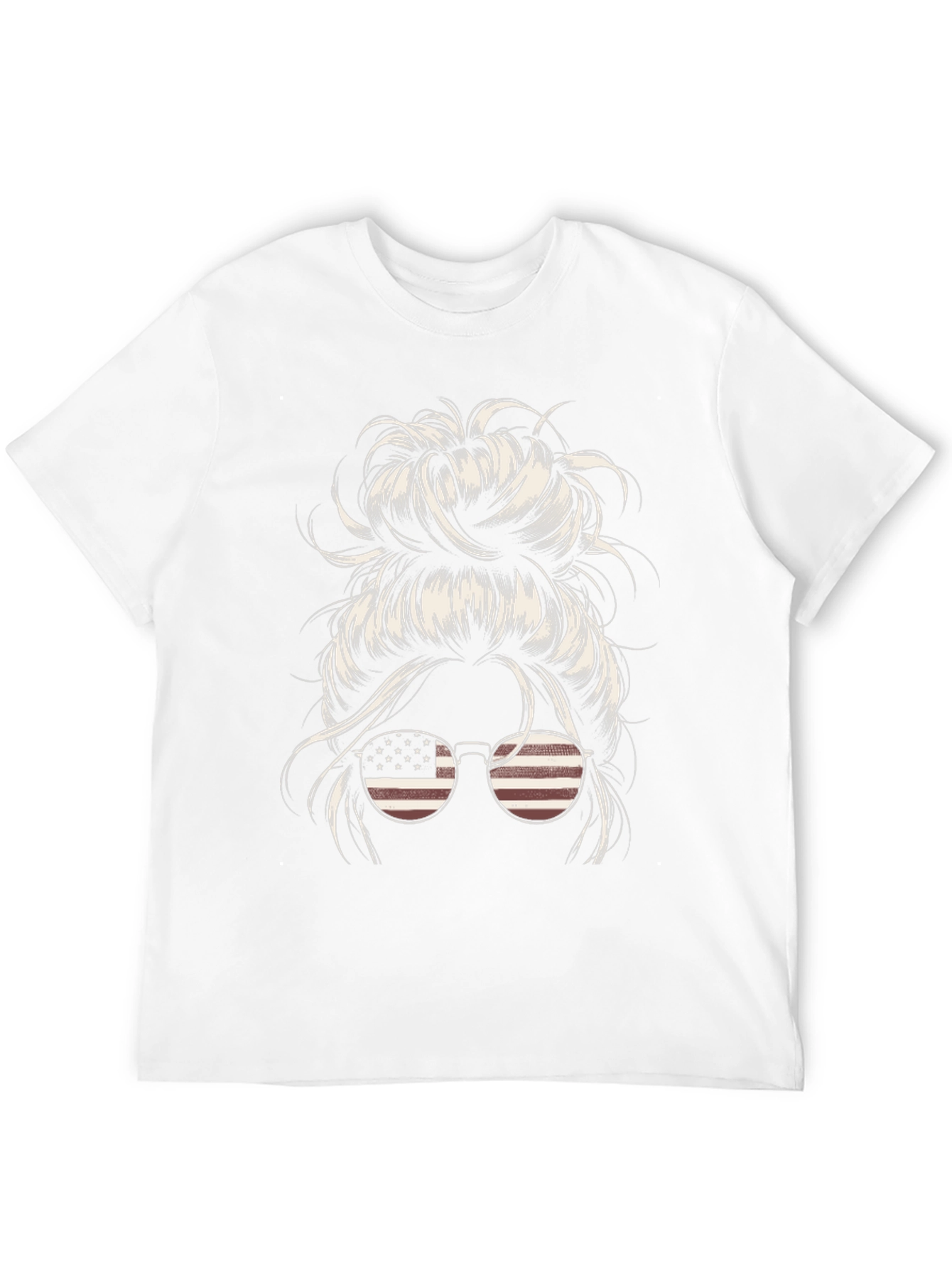 Messy Bun American Flag Sunglasses Graphic Tee