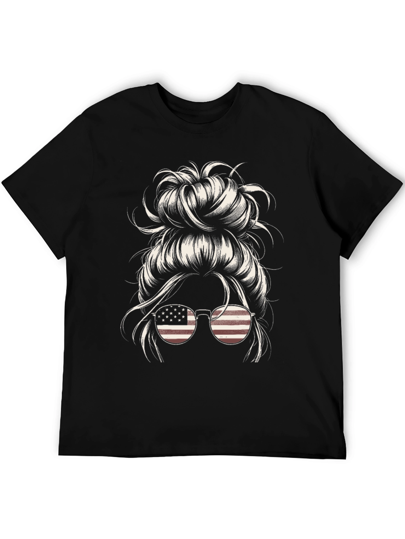 Messy Bun American Flag Sunglasses Graphic Tee