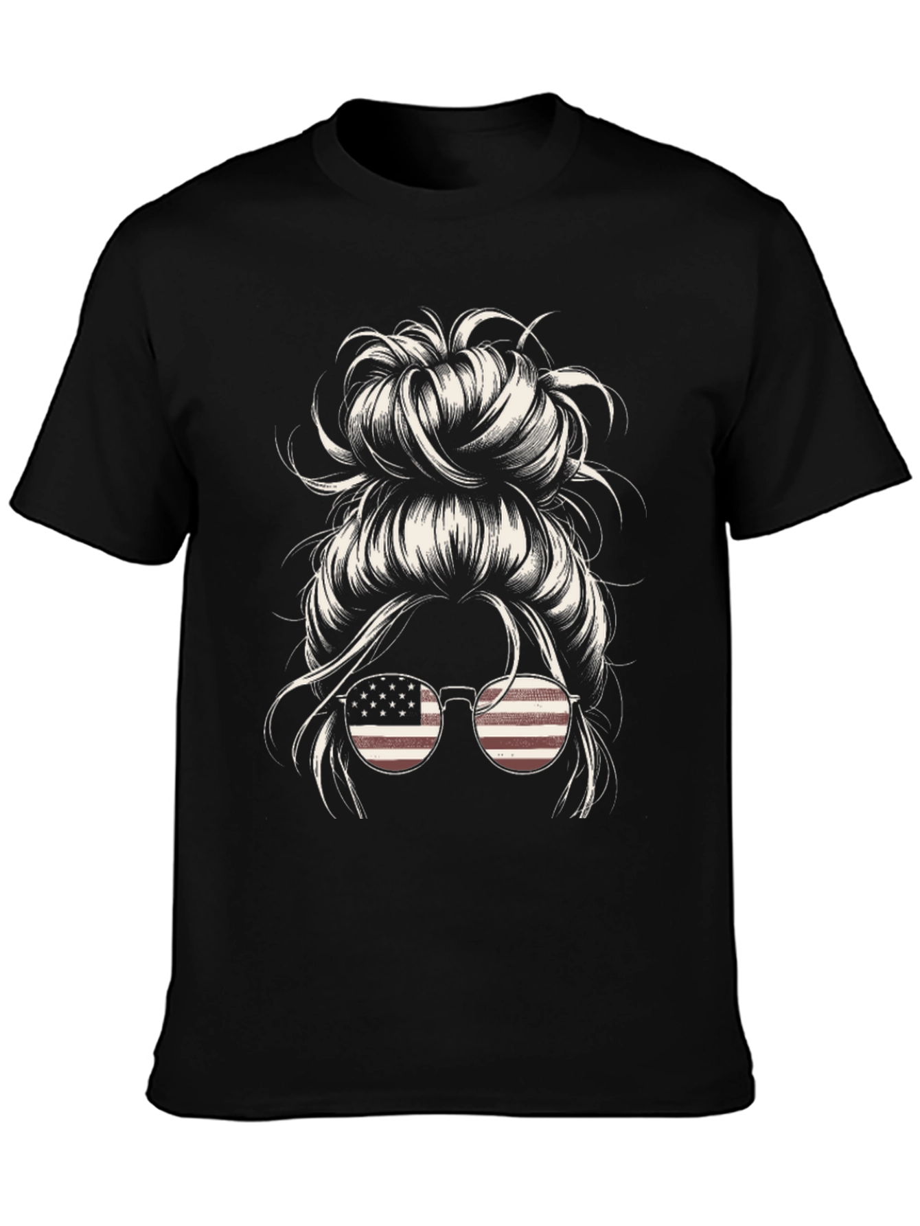Messy Bun American Flag Sunglasses Graphic Tee
