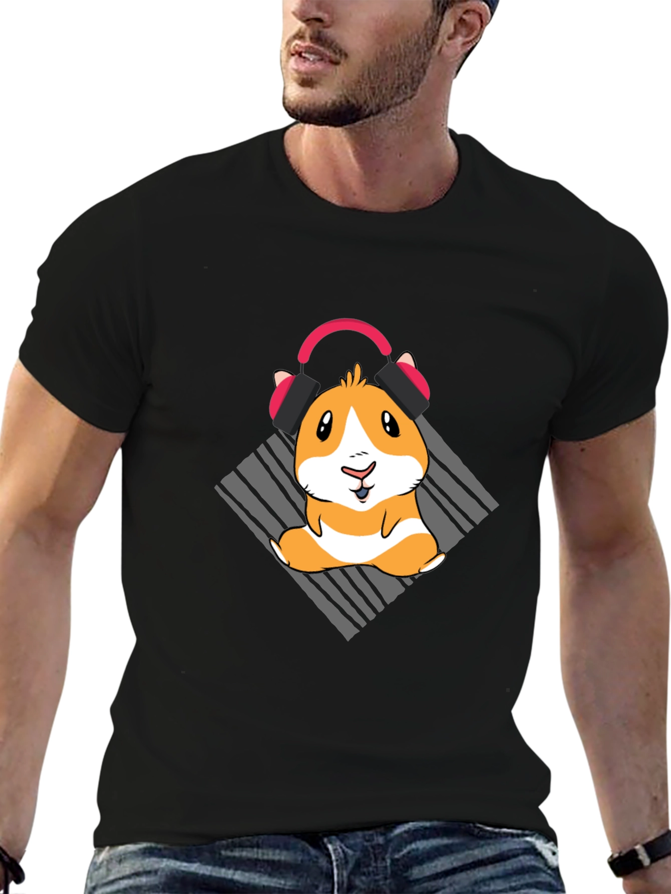 Cute Guinea Pig Headphones Graphic T-Shirt