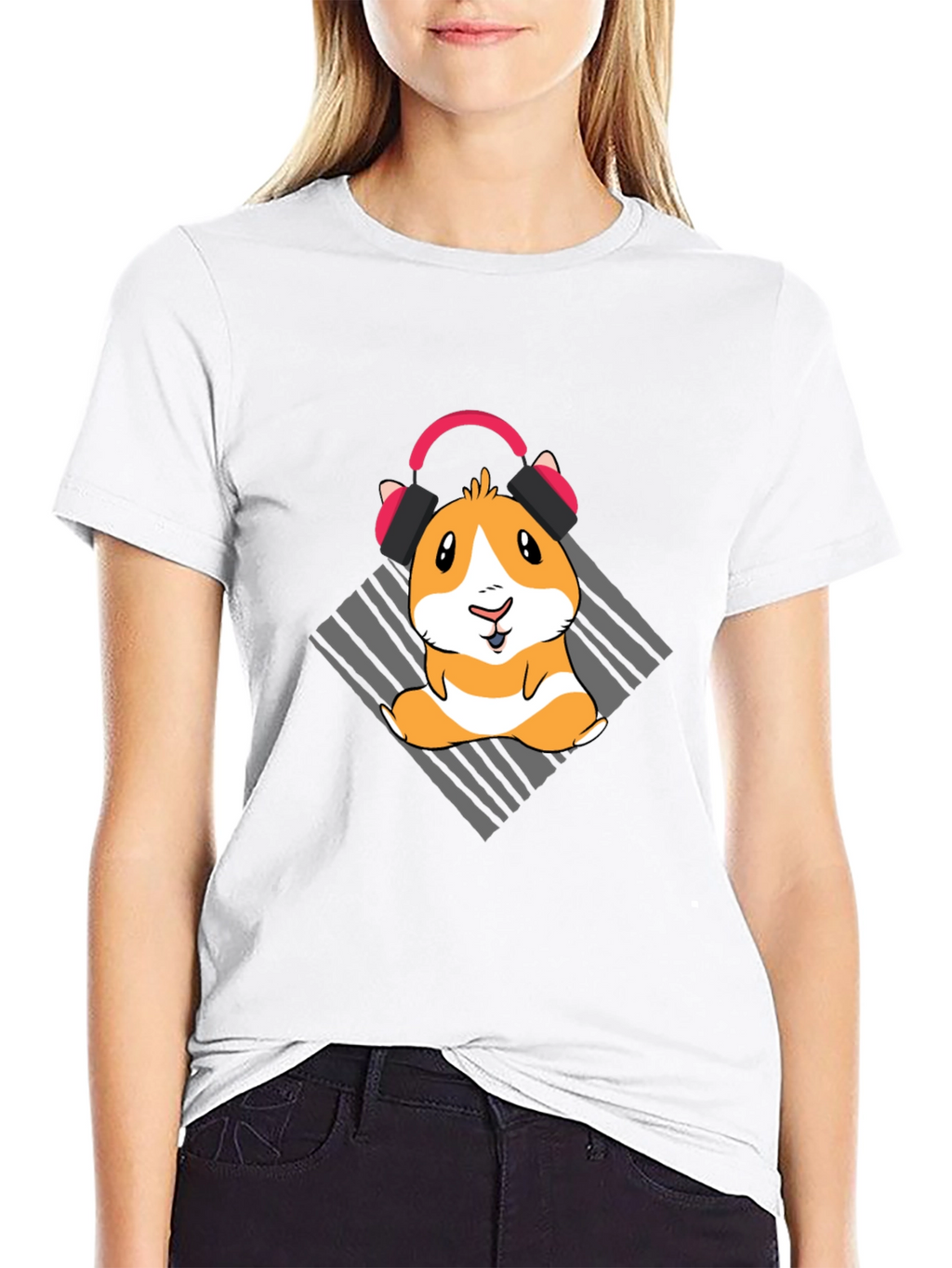 Cute Guinea Pig Headphones Graphic T-Shirt