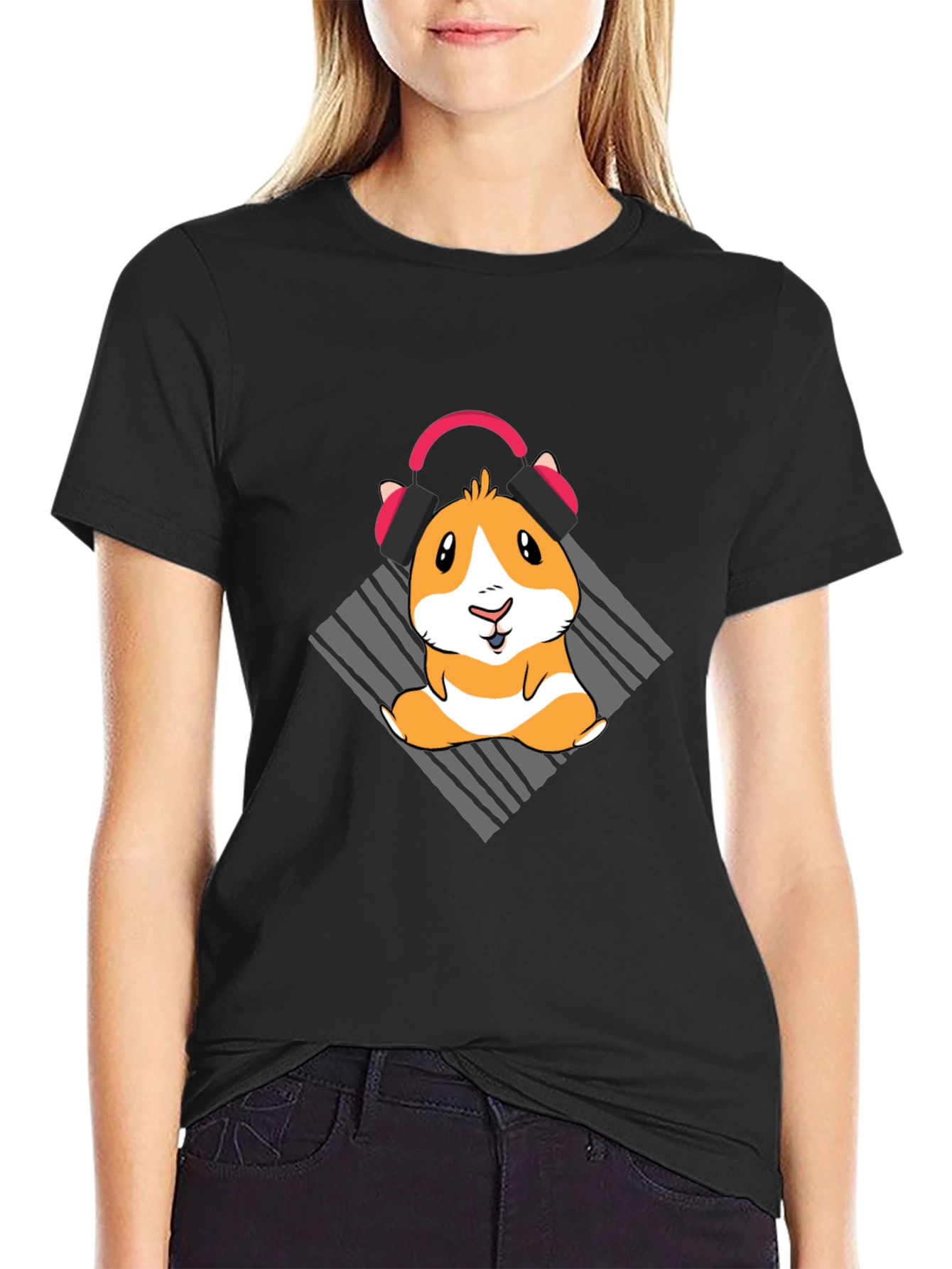 Cute Guinea Pig Headphones Graphic T-Shirt