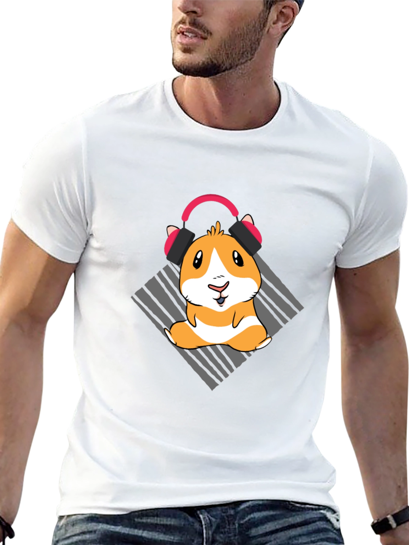 Cute Guinea Pig Headphones Graphic T-Shirt