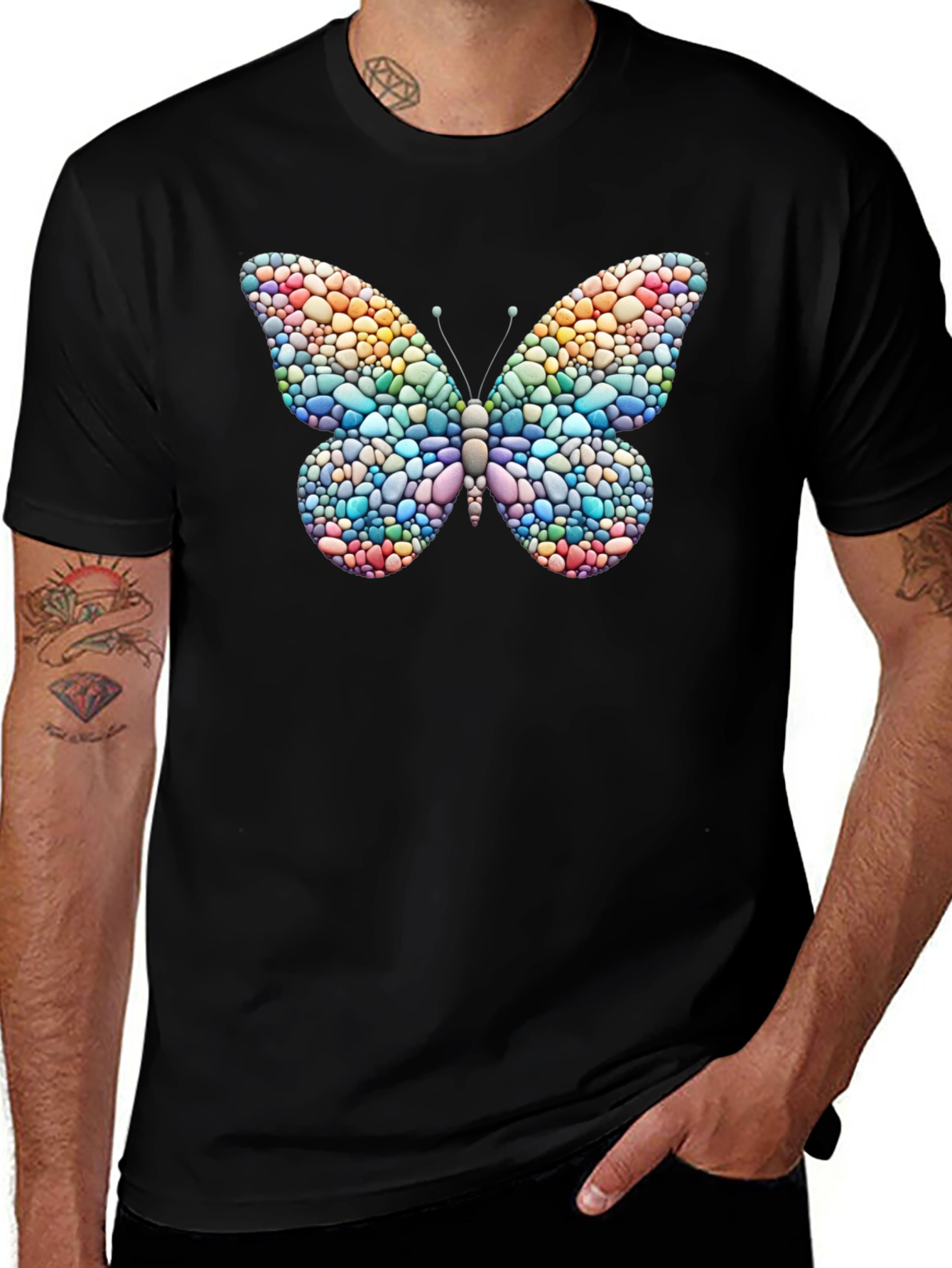 Butterfly Stone Art T-Shirt - Black Casual Tee