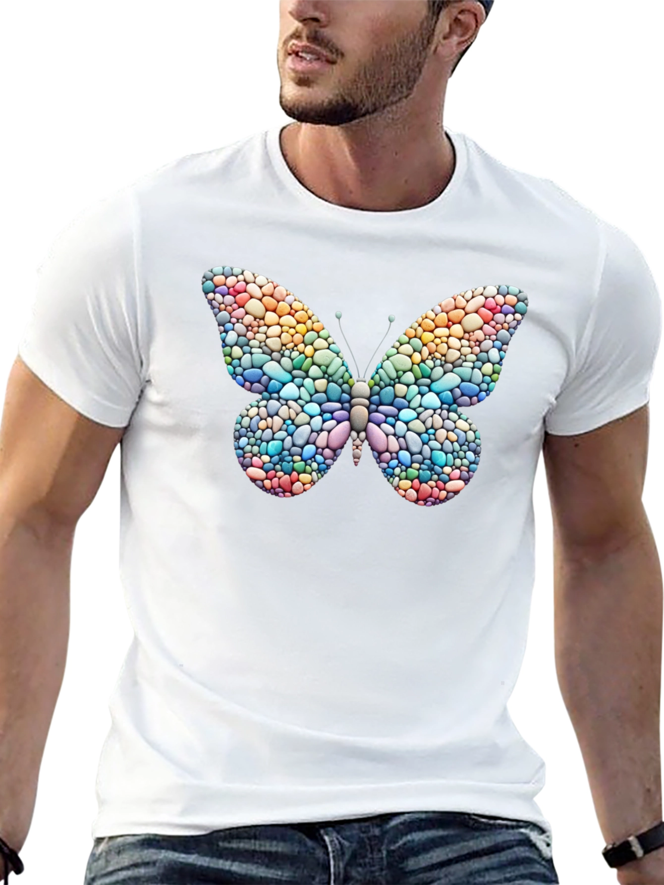 Butterfly Stone Art T-Shirt - Black Casual Tee