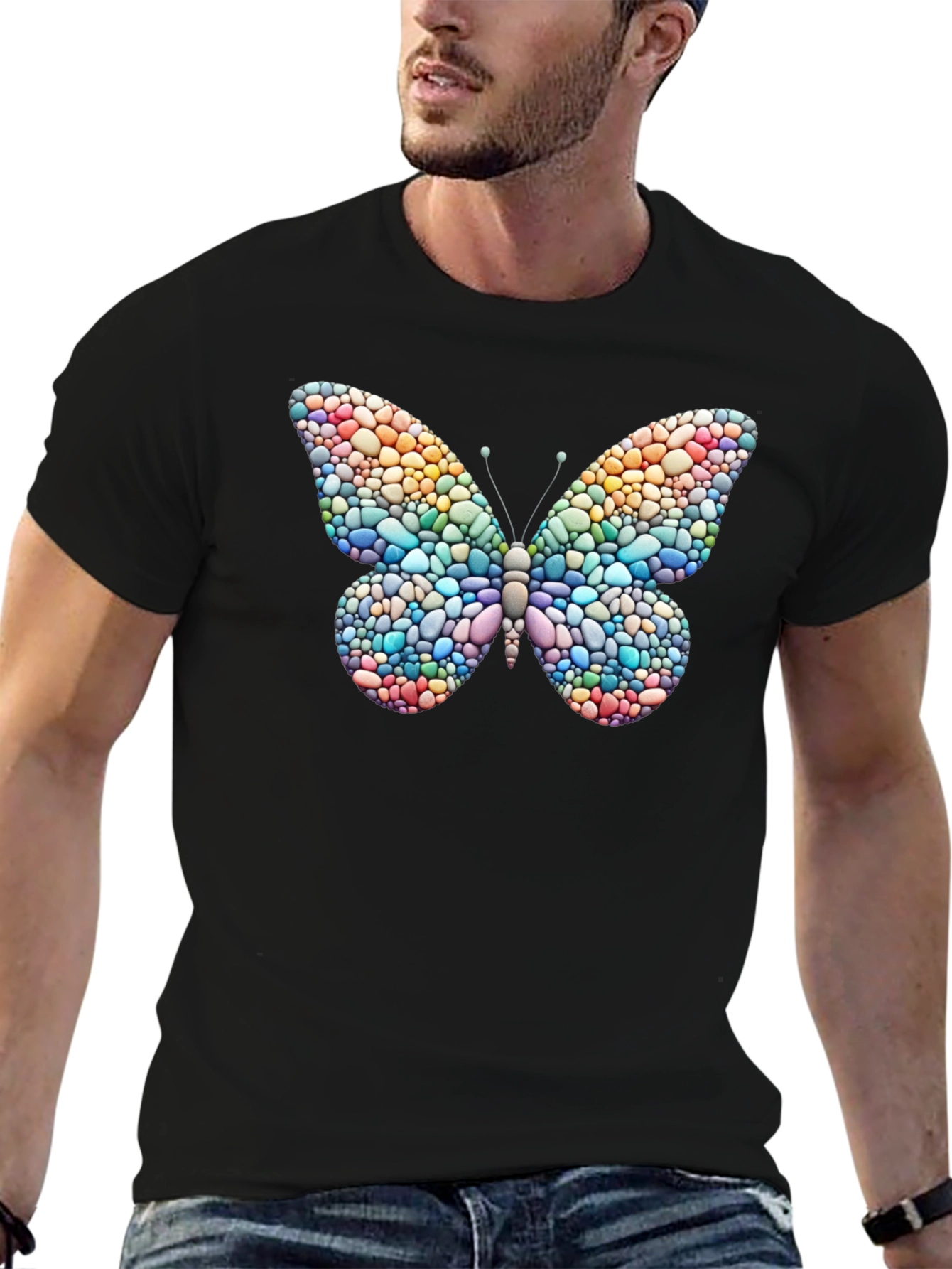 Butterfly Stone Art T-Shirt - Black Casual Tee