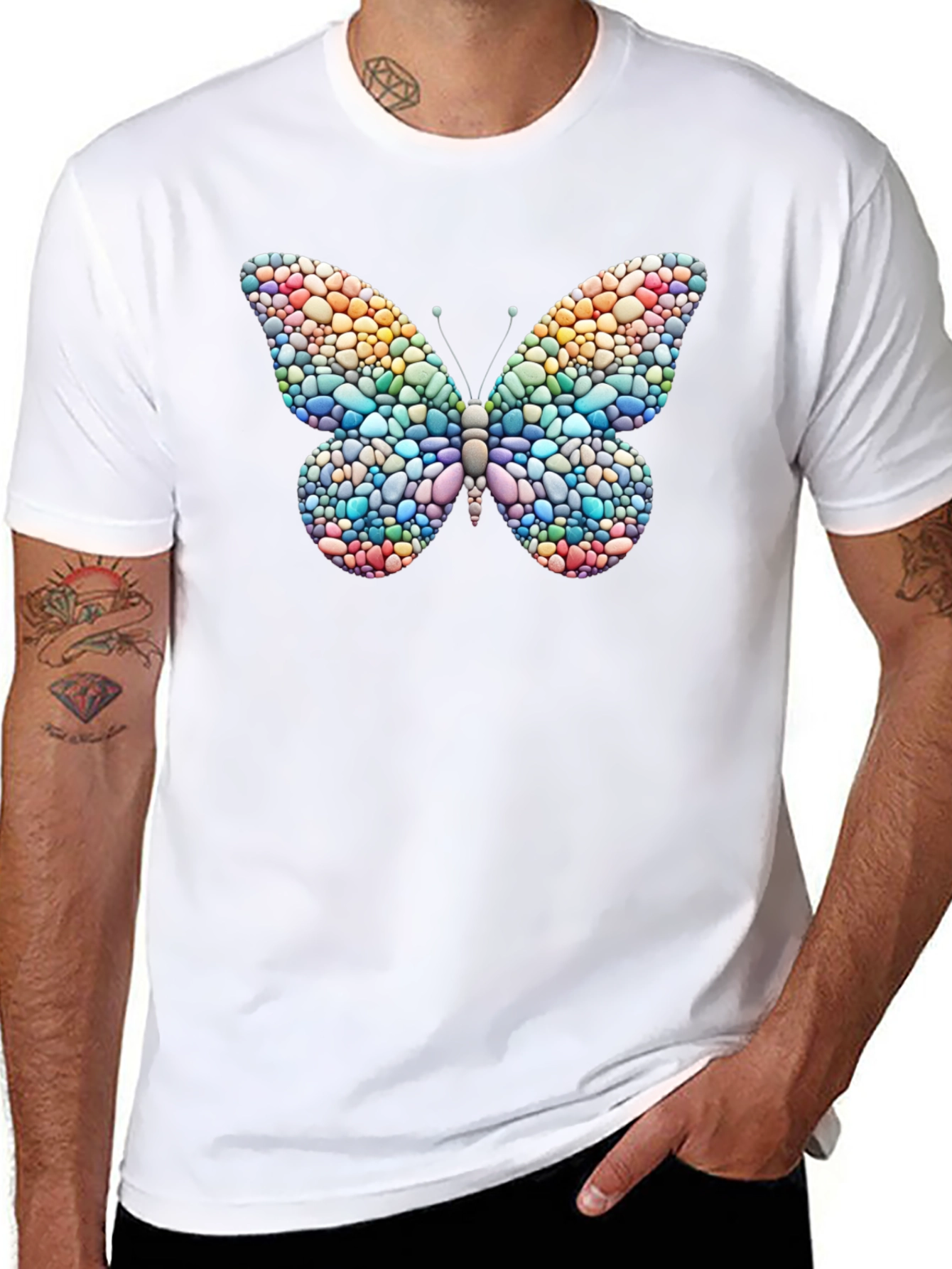 Butterfly Stone Art T-Shirt - Black Casual Tee
