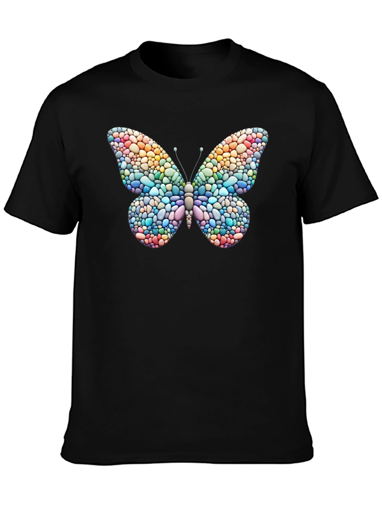 Butterfly Stone Art T-Shirt - Black Casual Tee