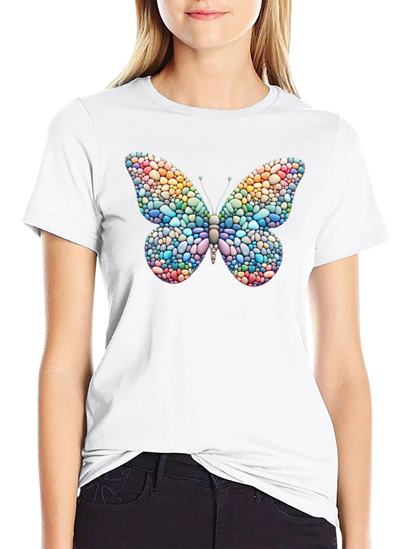 Butterfly Stone Art T-Shirt - Black Casual Tee