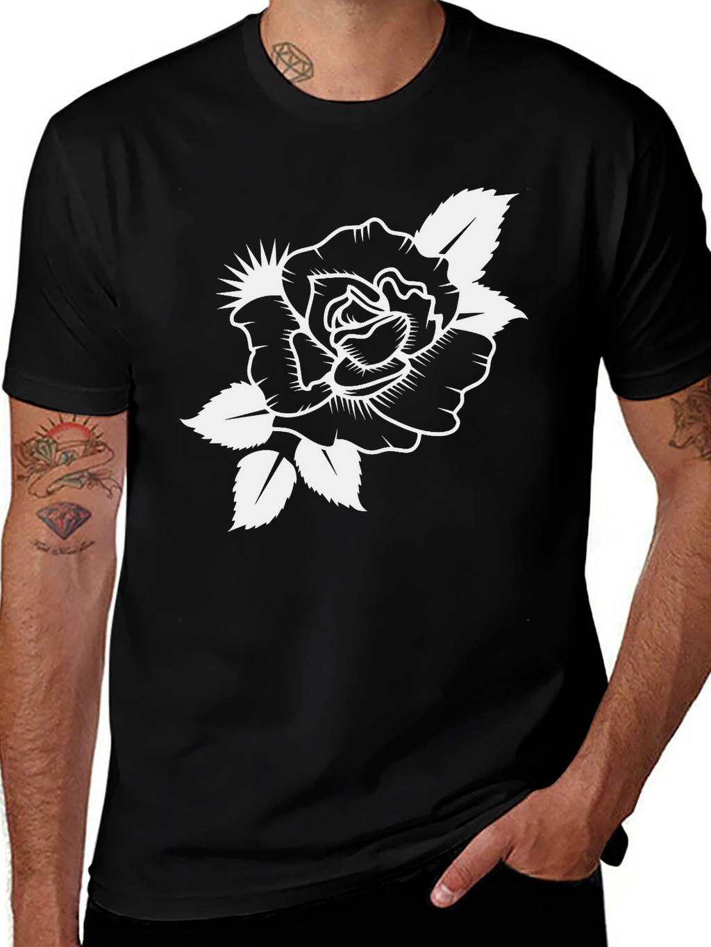 Classic Rose Tattoo Graphic Black T-Shirt