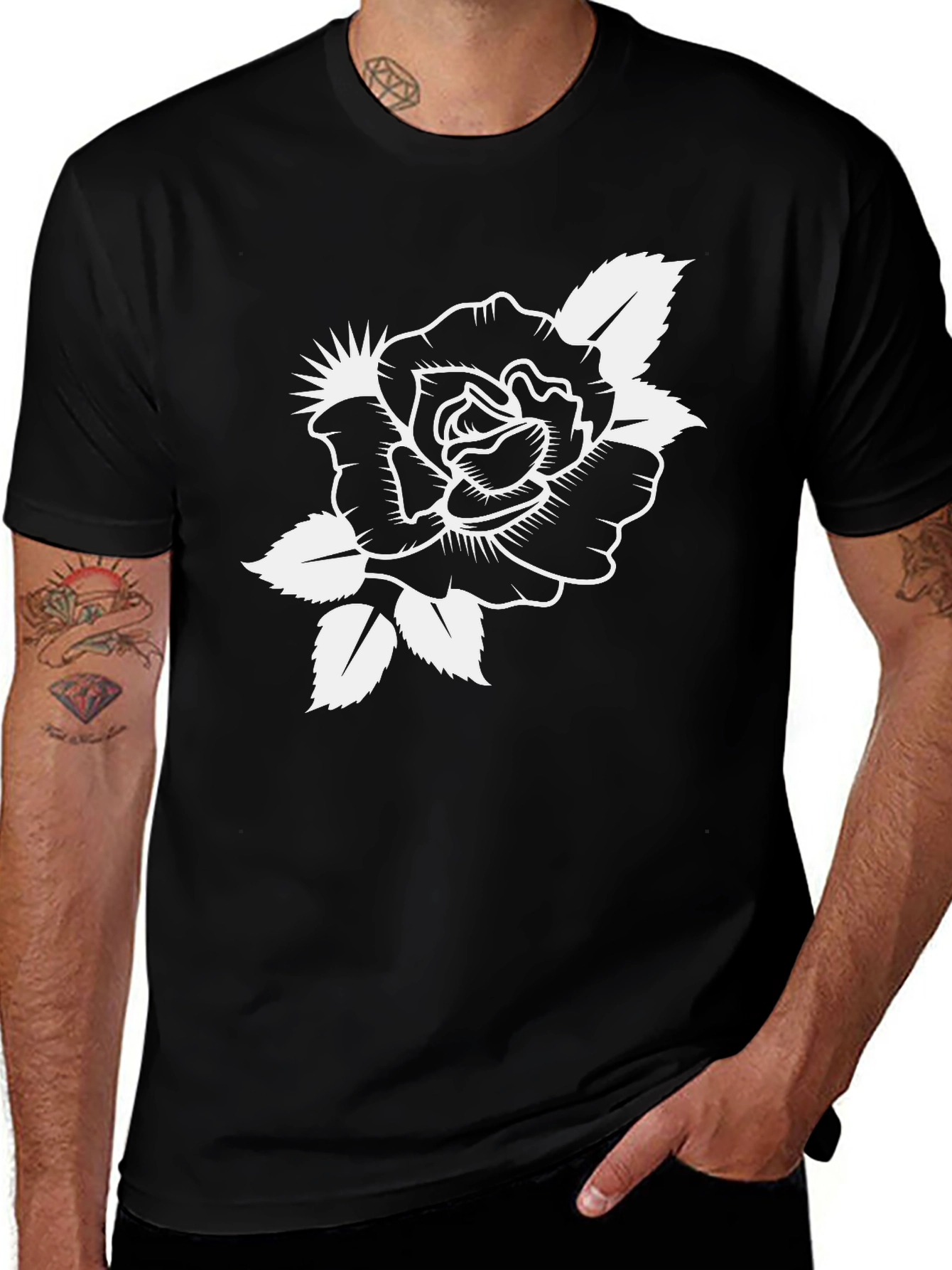Classic Rose Tattoo Graphic Black T-Shirt
