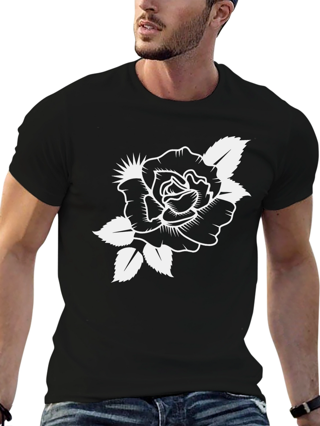 Classic Rose Tattoo Graphic Black T-Shirt