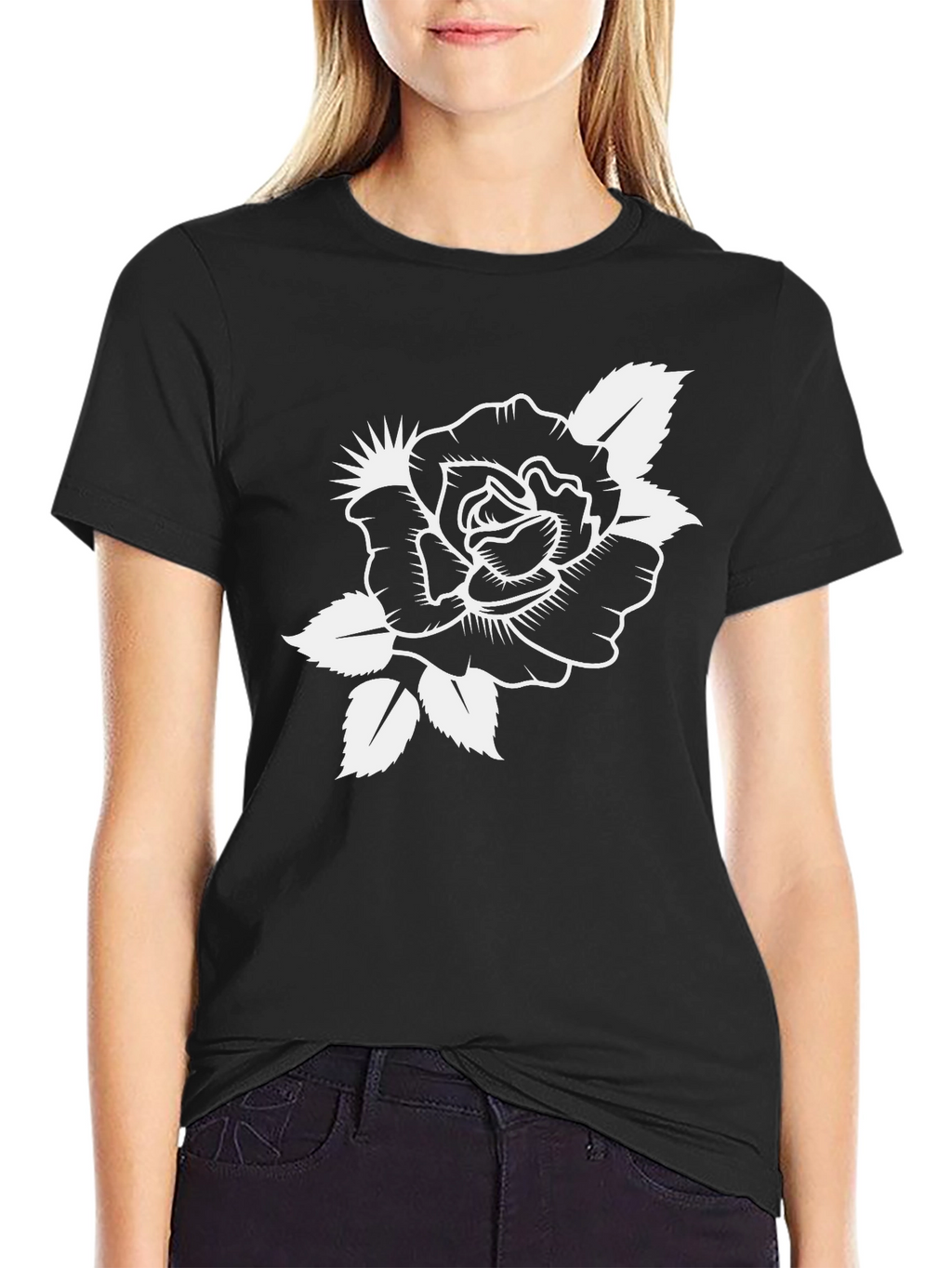 Classic Rose Tattoo Graphic Black T-Shirt