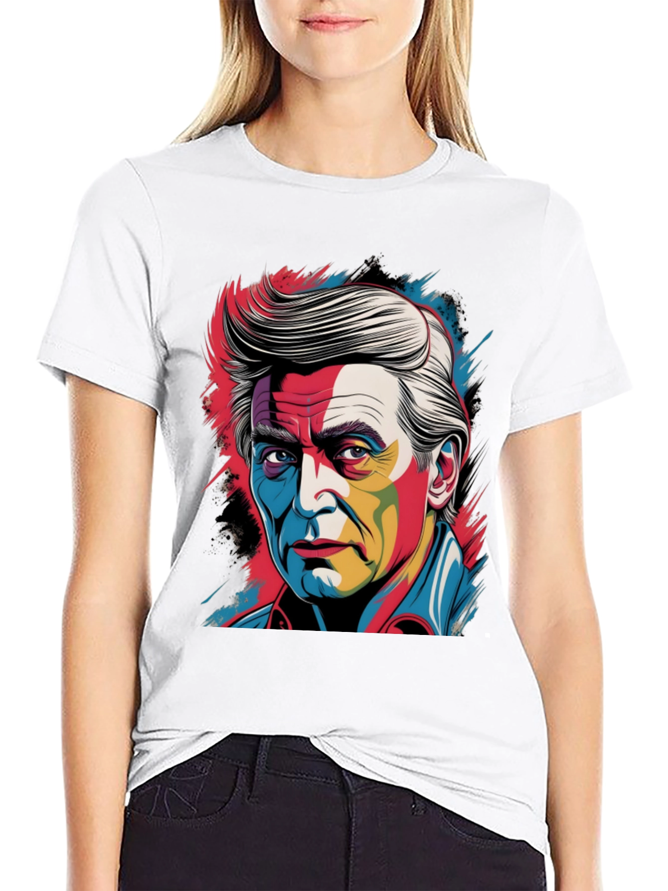 Colorful Portrait Graphic Black T-Shirt