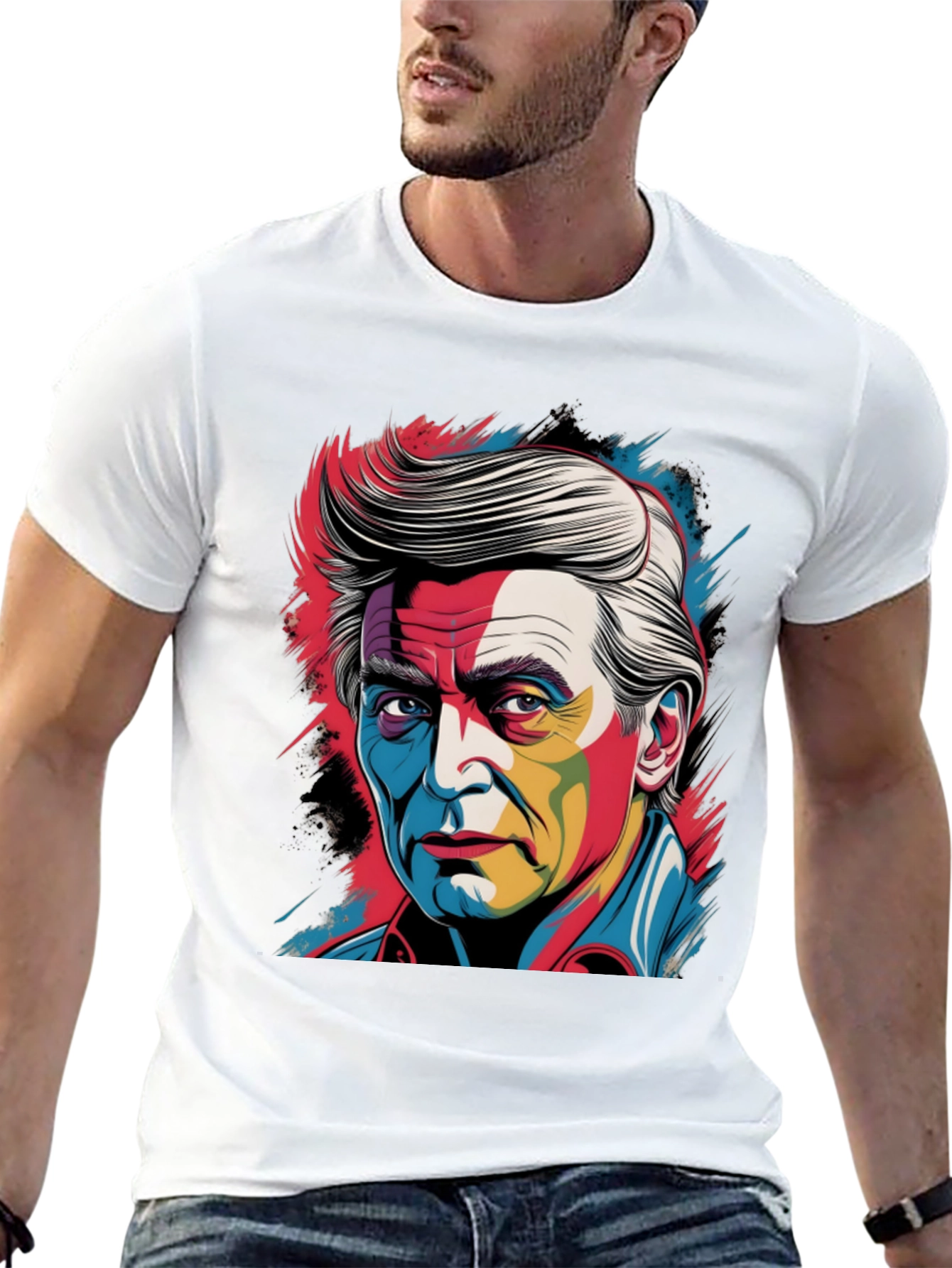 Colorful Portrait Graphic Black T-Shirt