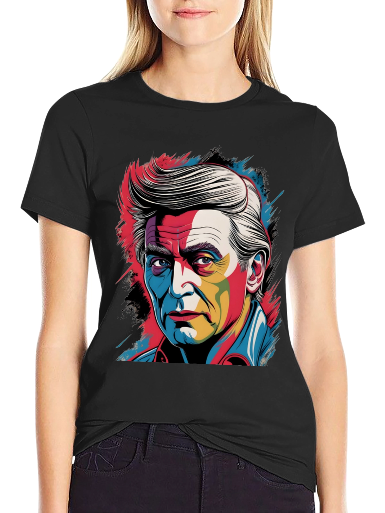 Colorful Portrait Graphic Black T-Shirt