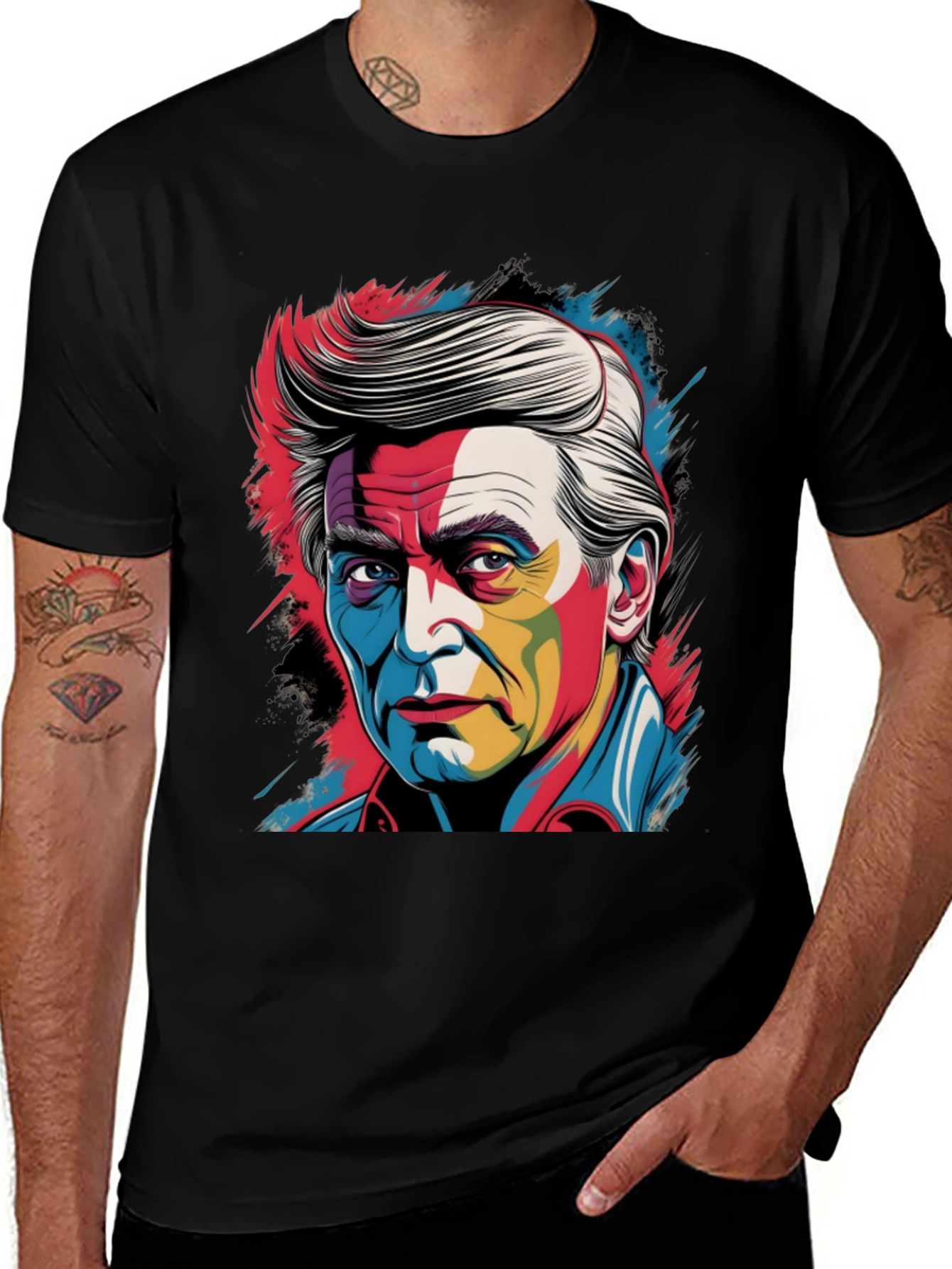 Colorful Portrait Graphic Black T-Shirt