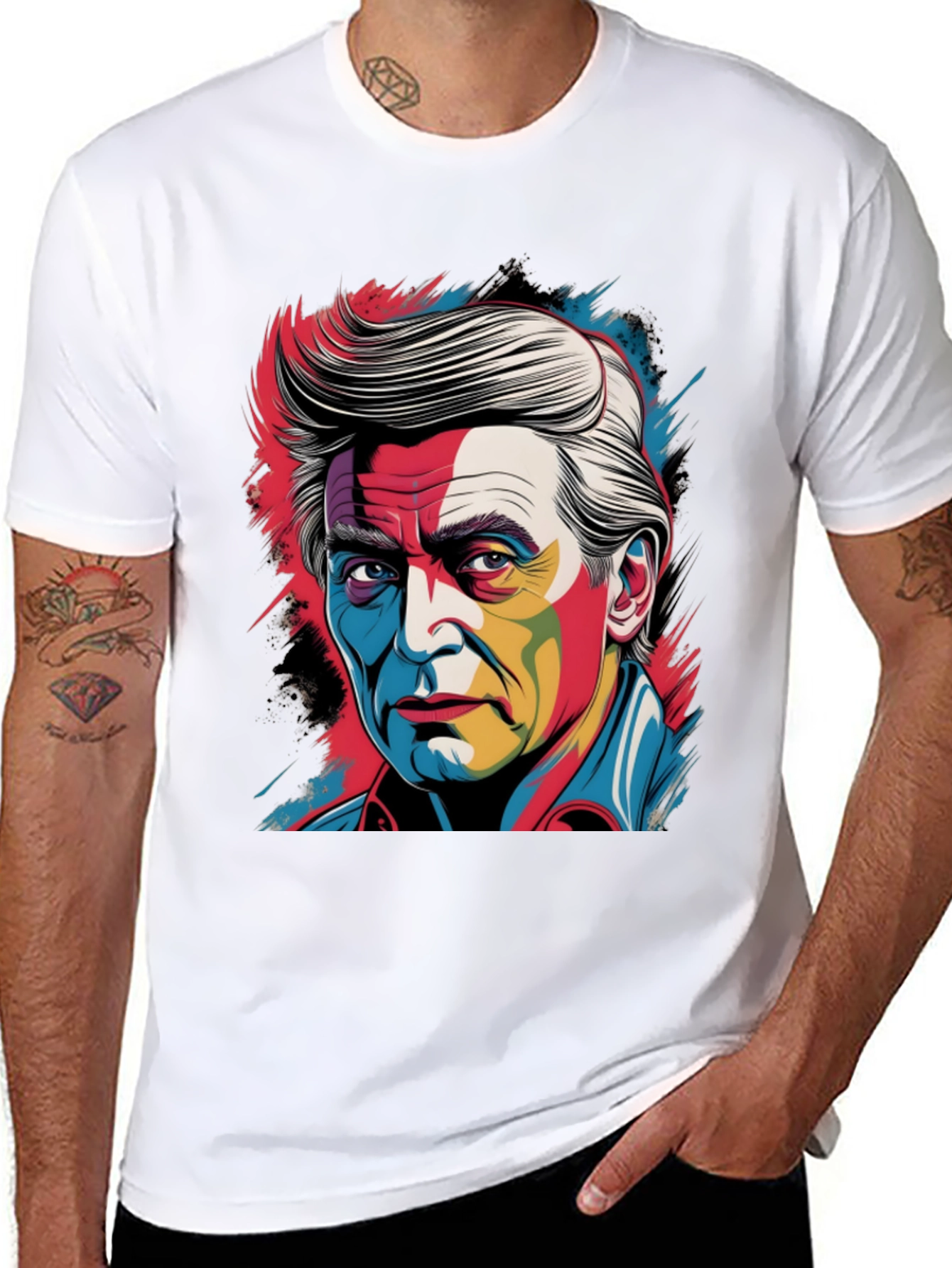 Colorful Portrait Graphic Black T-Shirt