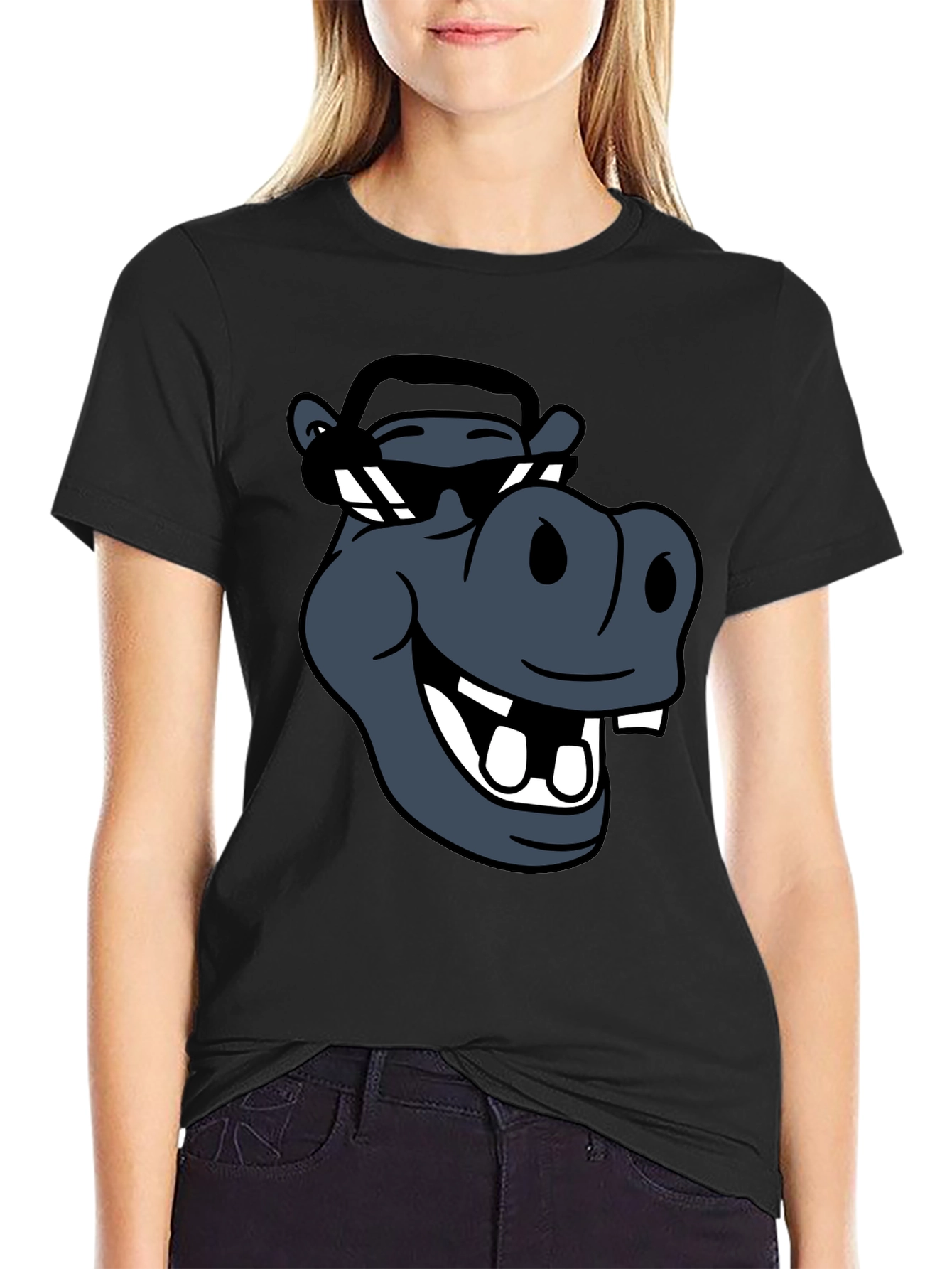 Cool Hippo Graphic Tee - Black Casual T-Shirt
