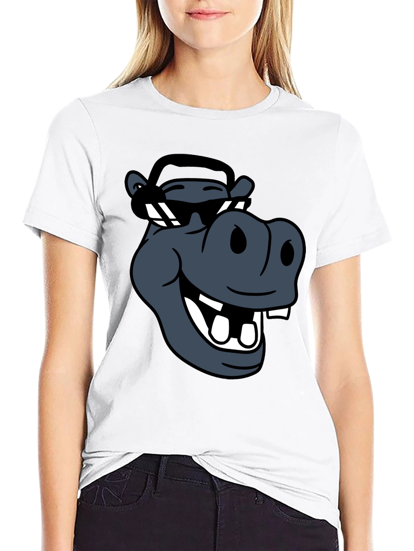 Cool Hippo Graphic Tee - Black Casual T-Shirt
