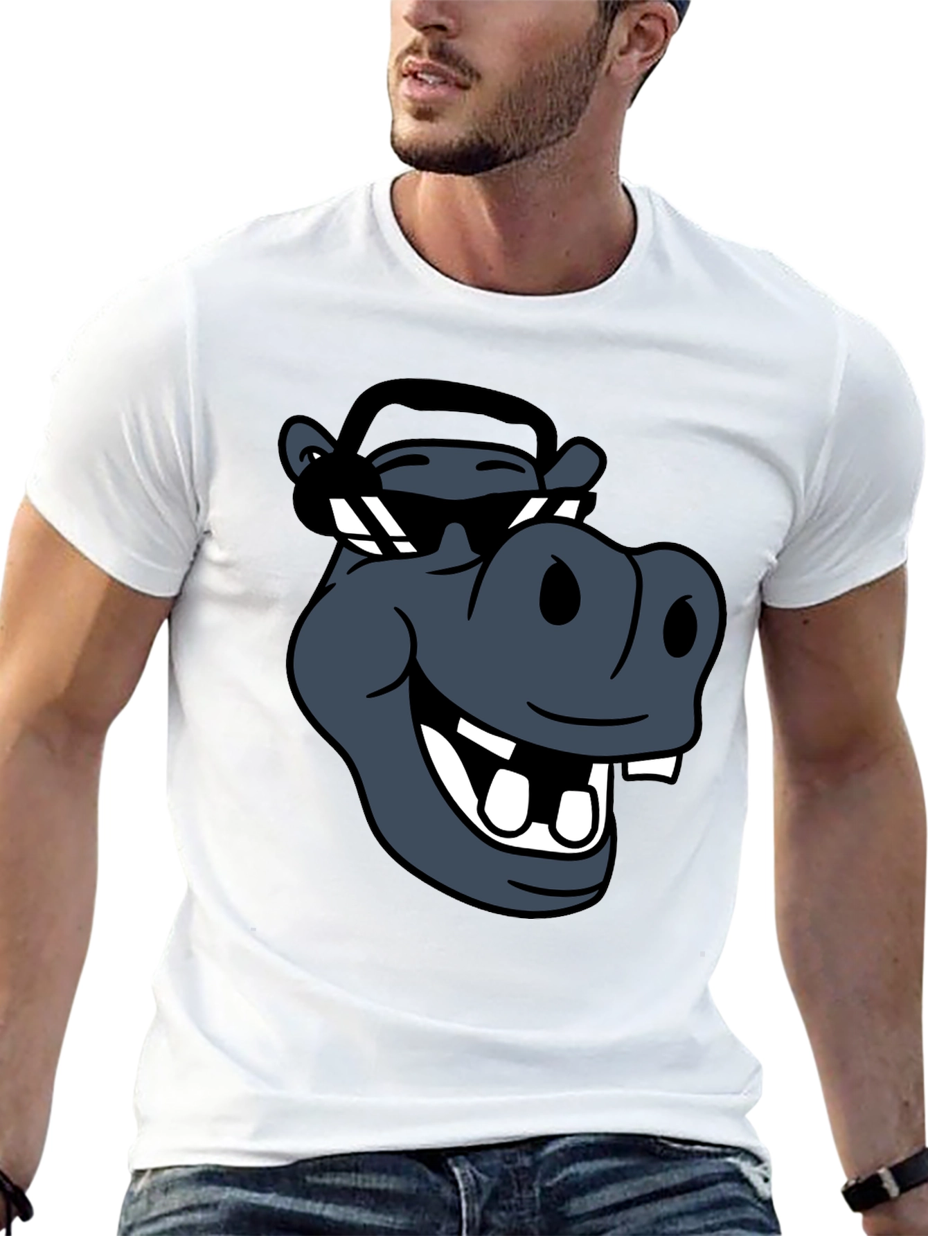 Cool Hippo Graphic Tee - Black Casual T-Shirt