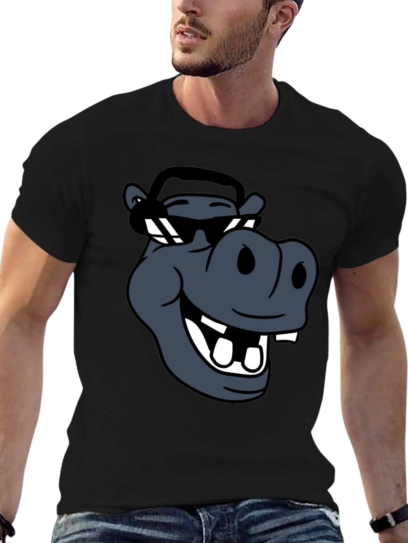 Cool Hippo Graphic Tee - Black Casual T-Shirt