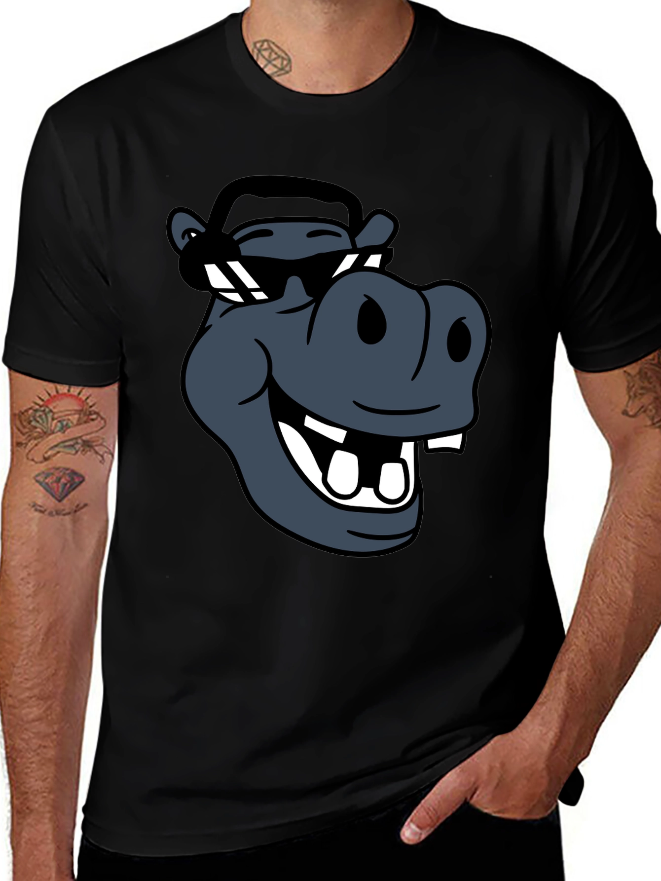 Cool Hippo Graphic Tee - Black Casual T-Shirt