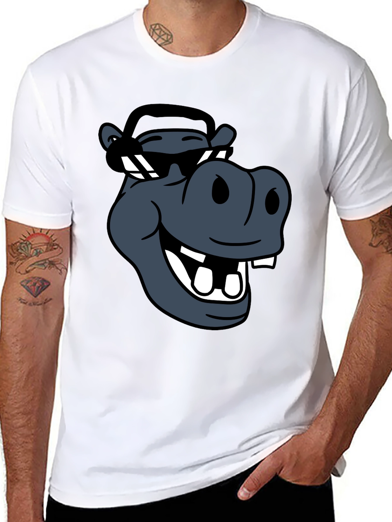 Cool Hippo Graphic Tee - Black Casual T-Shirt