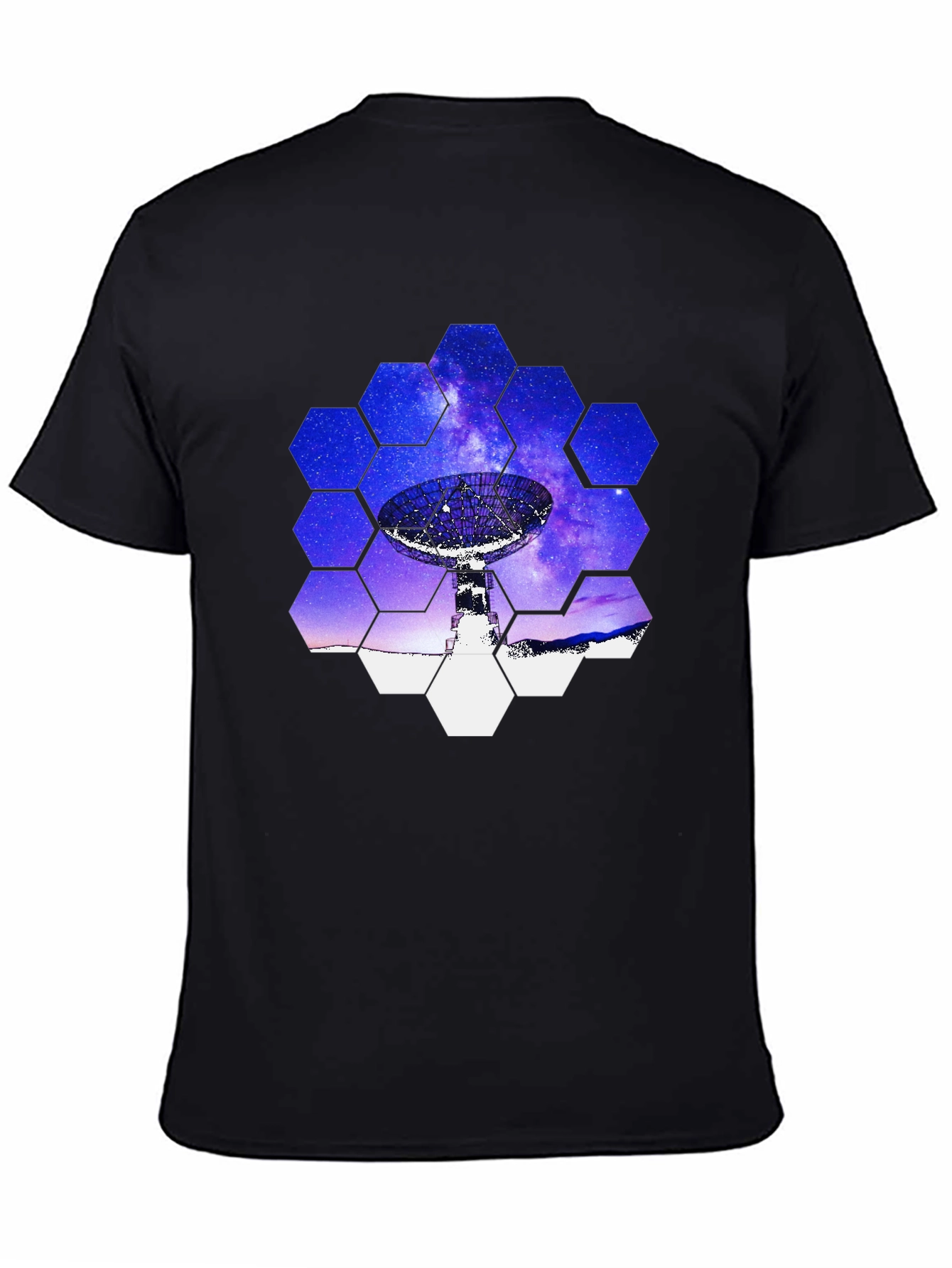 Cosmic Dish T-Shirt - Galaxy Hexagon Design