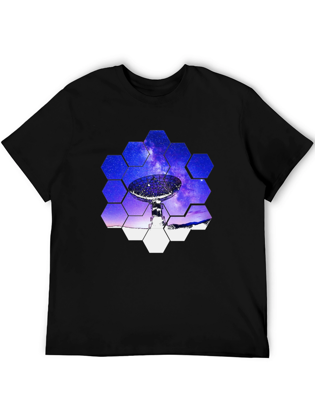 Cosmic Dish T-Shirt - Galaxy Hexagon Design