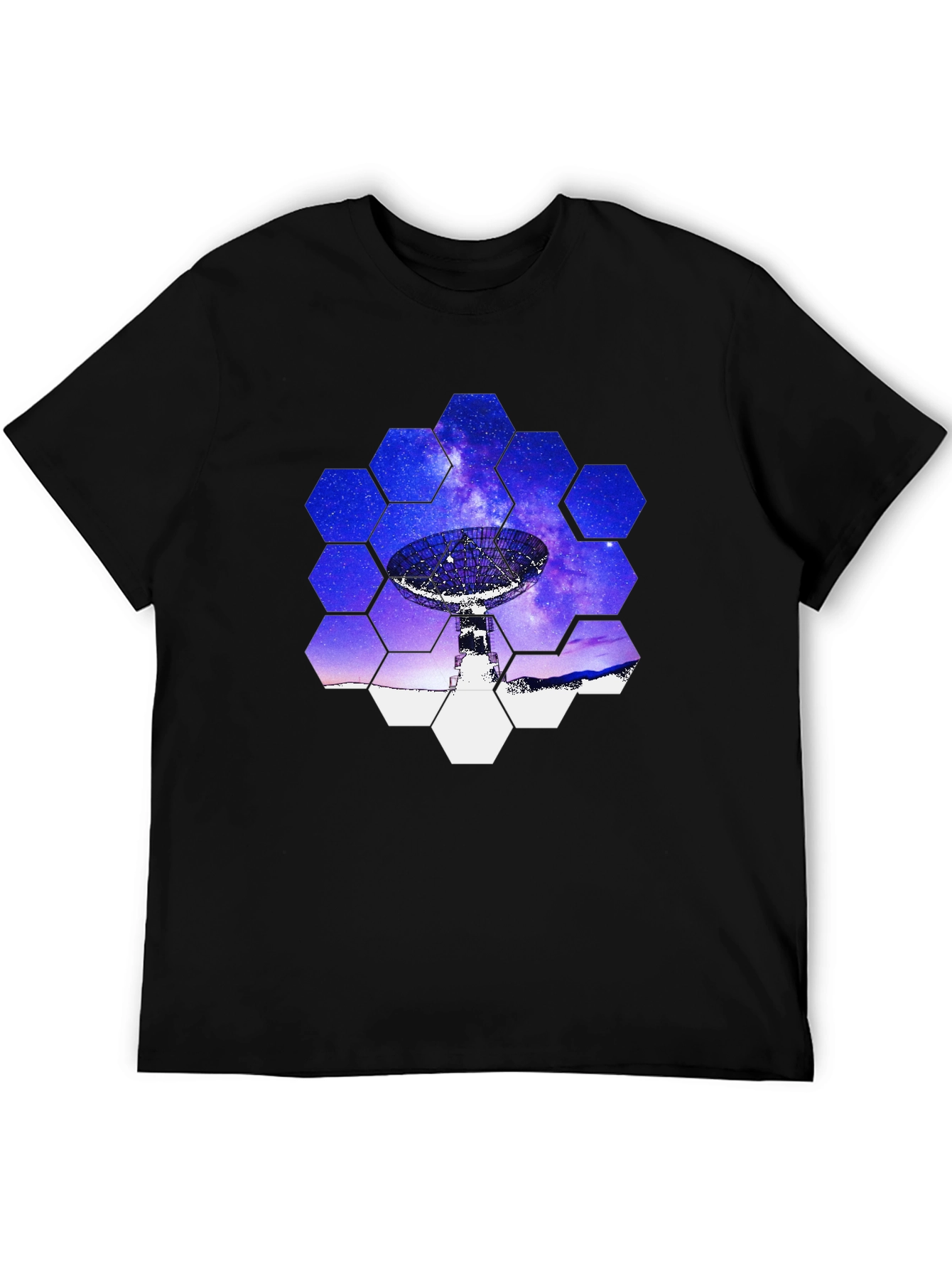 Cosmic Dish T-Shirt - Galaxy Hexagon Design
