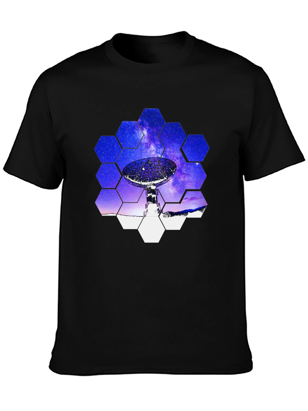 Cosmic Dish T-Shirt - Galaxy Hexagon Design