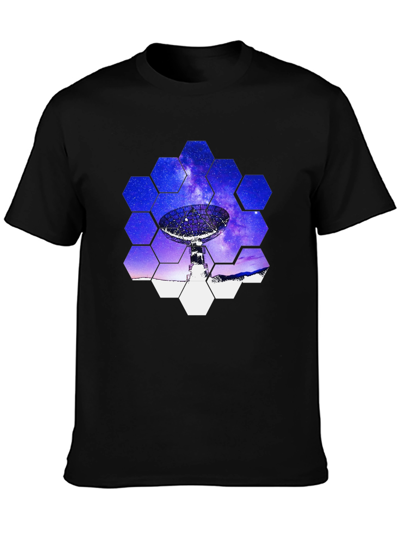 Cosmic Dish T-Shirt - Galaxy Hexagon Design